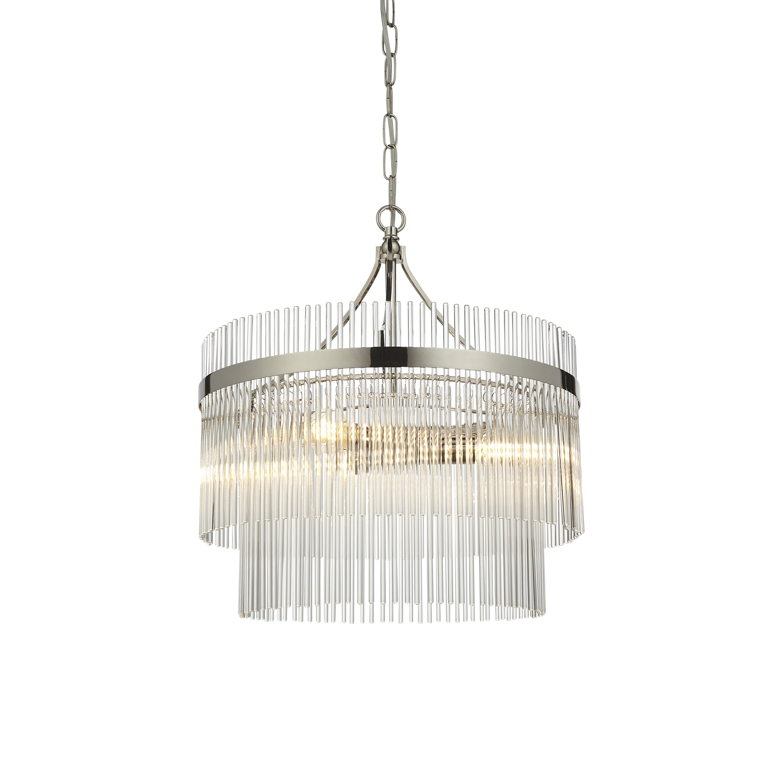 Marietta 3 Light E14 Polished Nickel Adjustable Chandelier Pendant With Decorative Clear Glass Rods