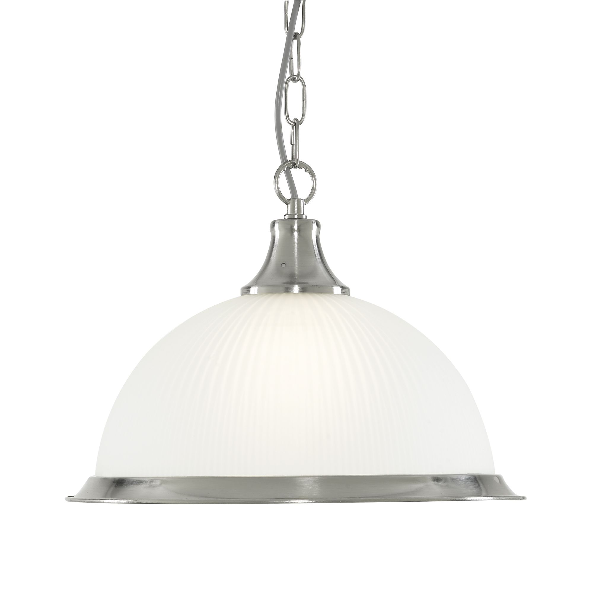American Diner - 1 Light Pendant, Satin Silver, Acid Glass