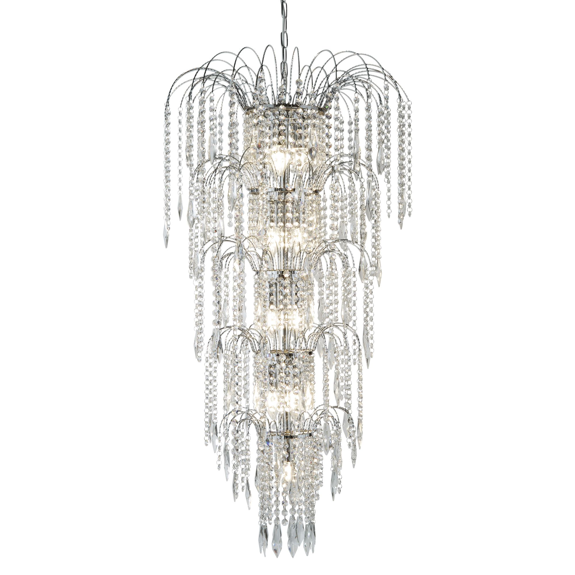 Waterfall - 13 Light Tier Chandelier, Chrome, Clear Crystal