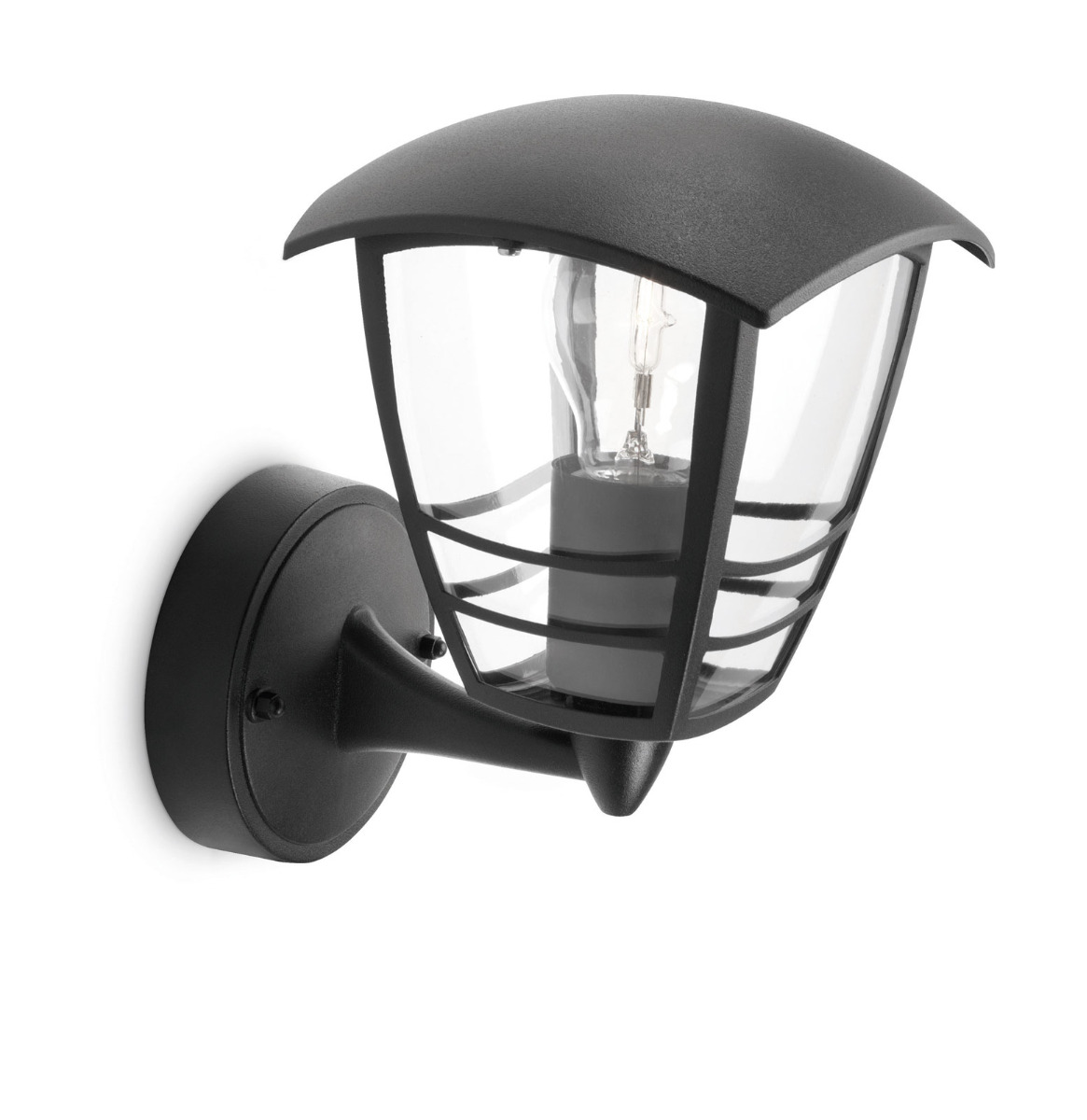Creek 1 Light E27 Black Outdoor IP44 Upwards Wall Light