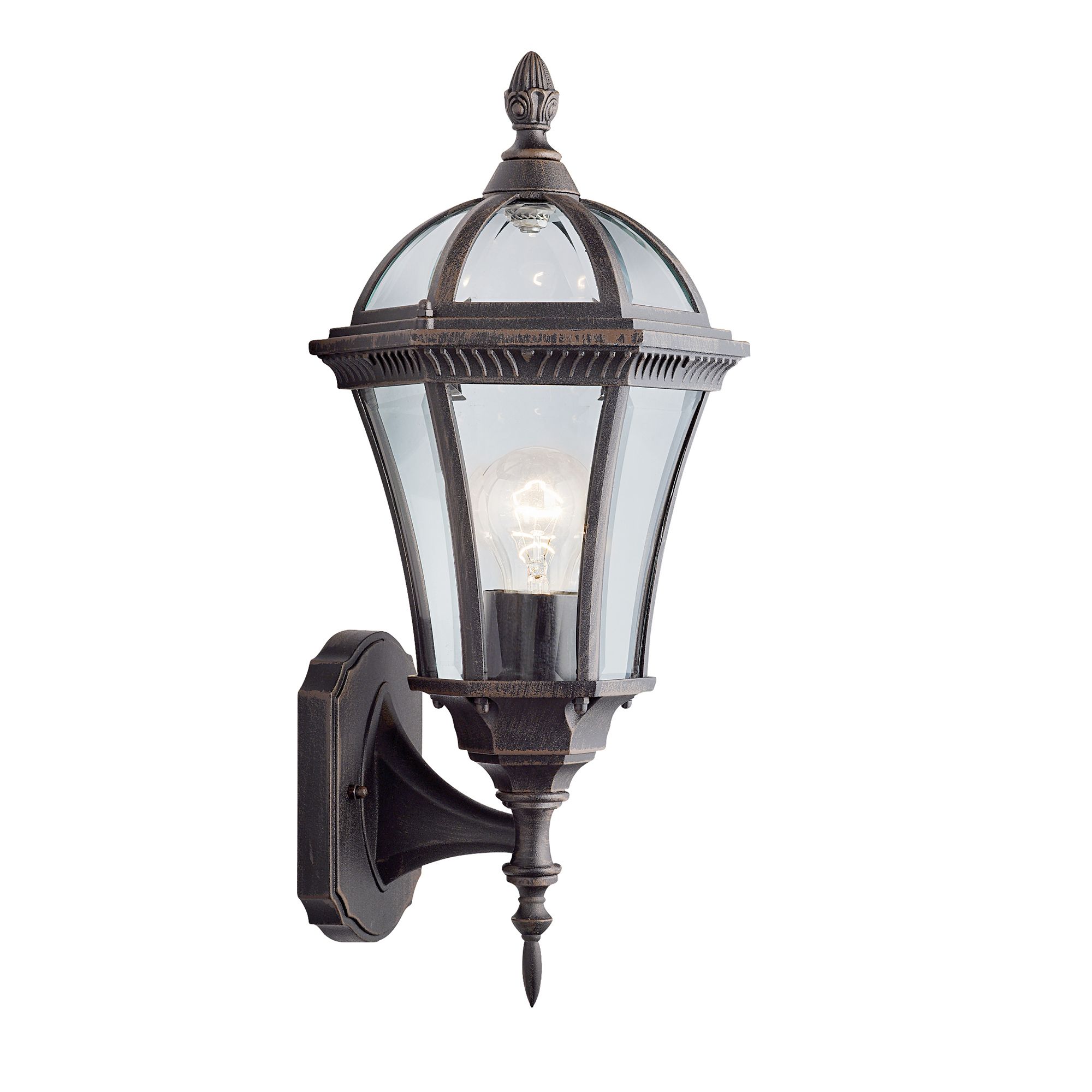 Capri - 1 Light Outdoor Wall Bracket (Up Light), Rustic Brown, Clear Glass