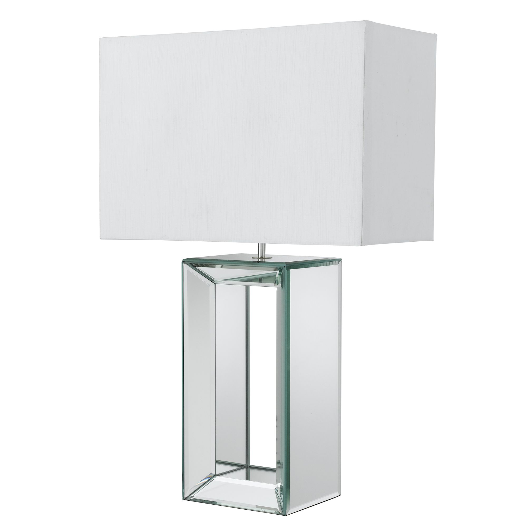 Mirror Table Lamp - Tall White - White Faux Silk Shade