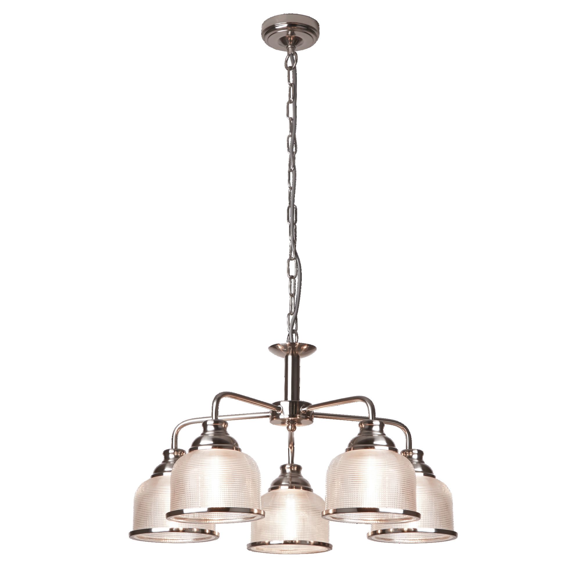 Bistro II - 5 Light Ceiling, Satin Silver, Halophane Glass