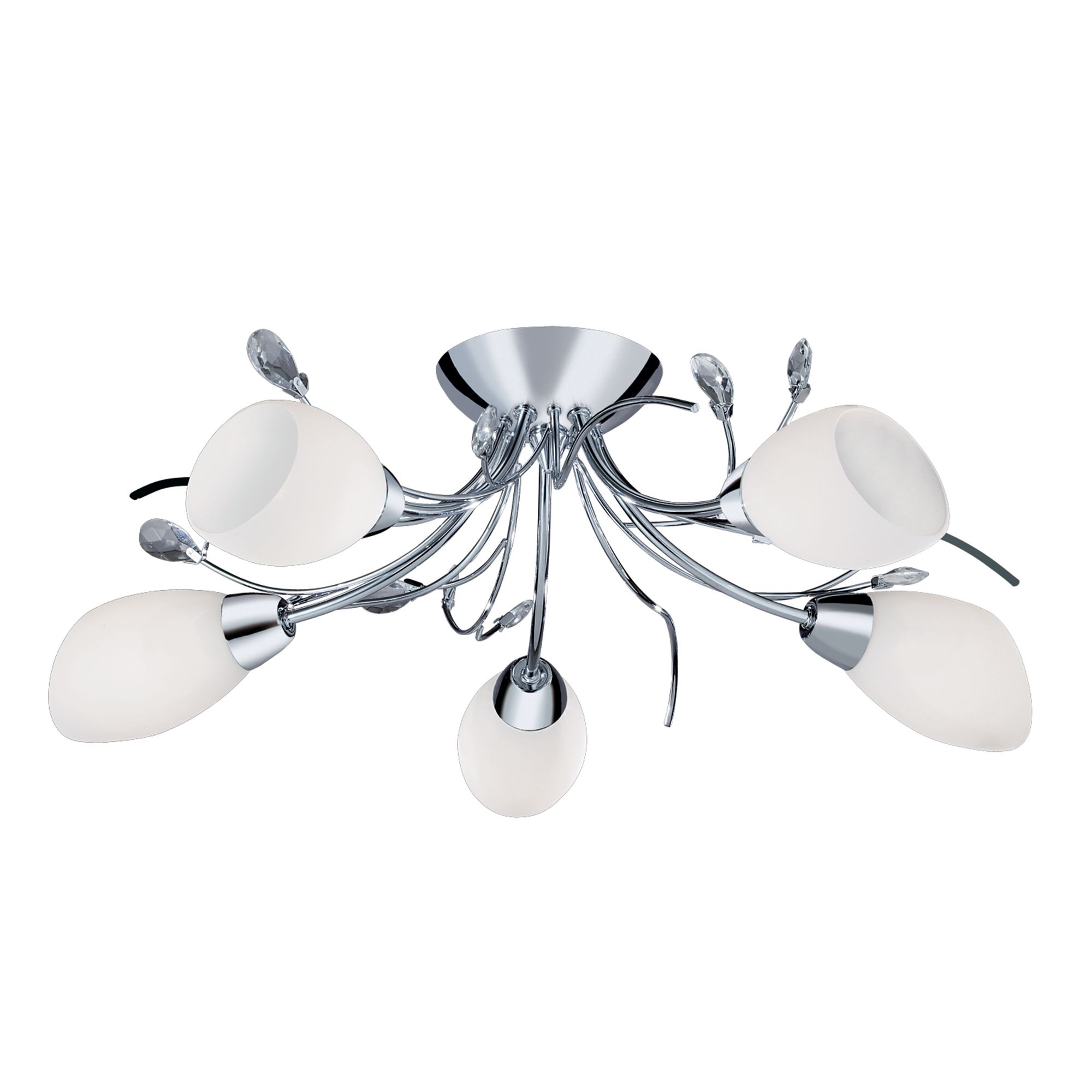 Gardenia 5 Light Chrome S-F Fitting White Glass Crystal Leaf