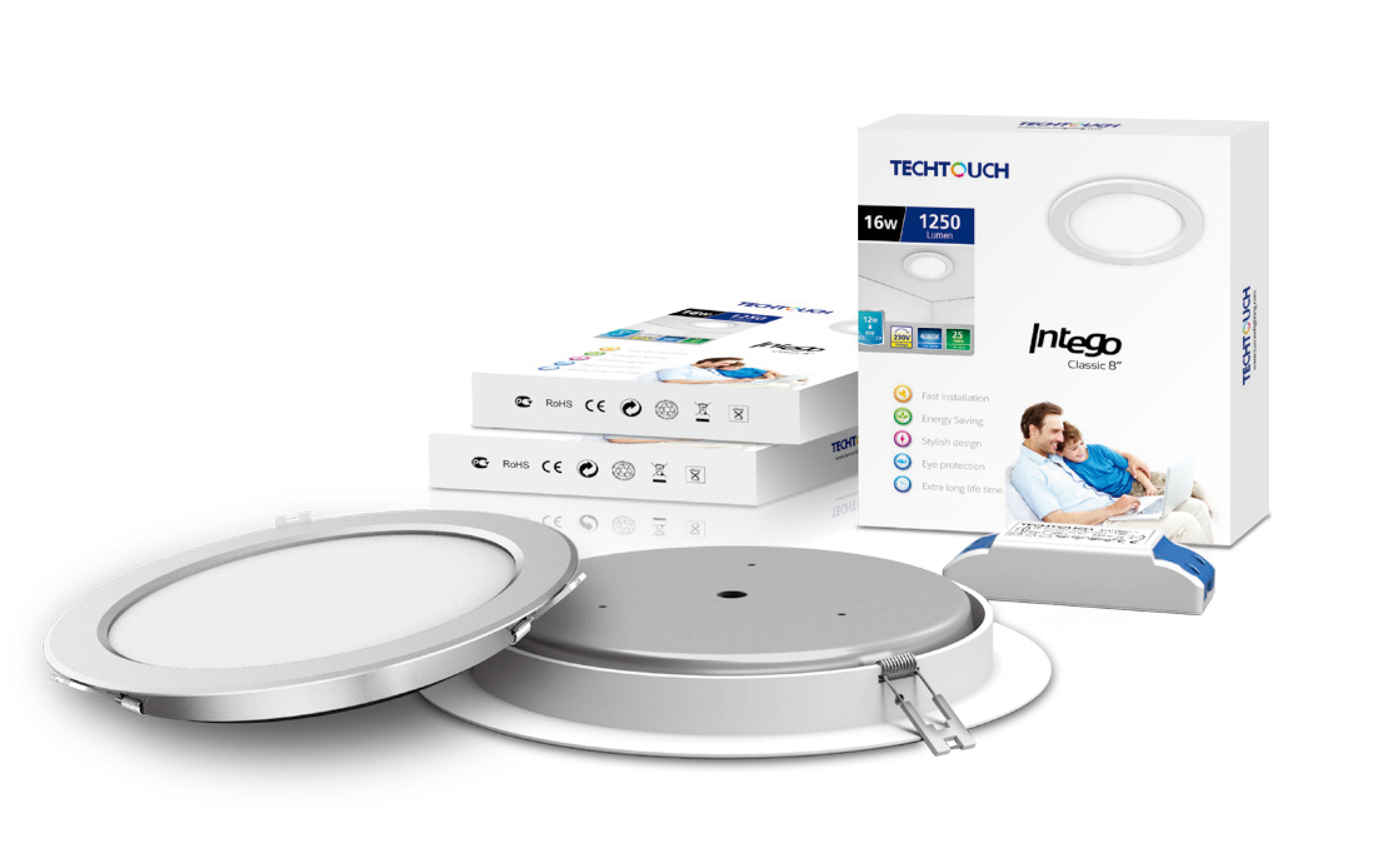 Intego Round Classic 8 Inch 16W Warm White 1250lm (Aluminium Finish), Cut Out: 210mm, 3yrs Warranty