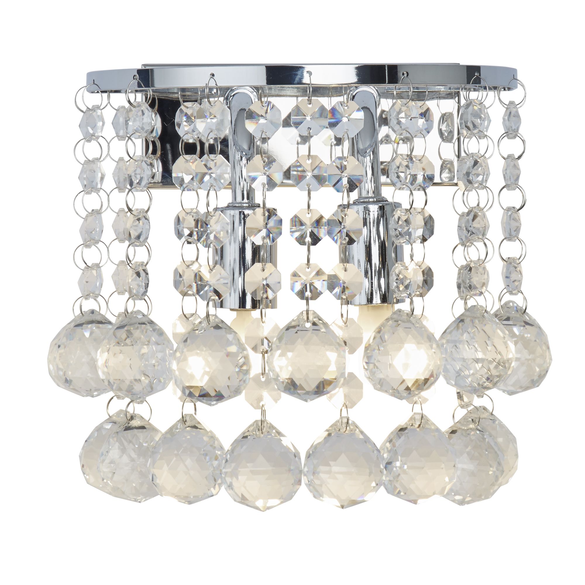 Hanna Chrome 2 Light Round Wall Bracket Clear Crystal Ball