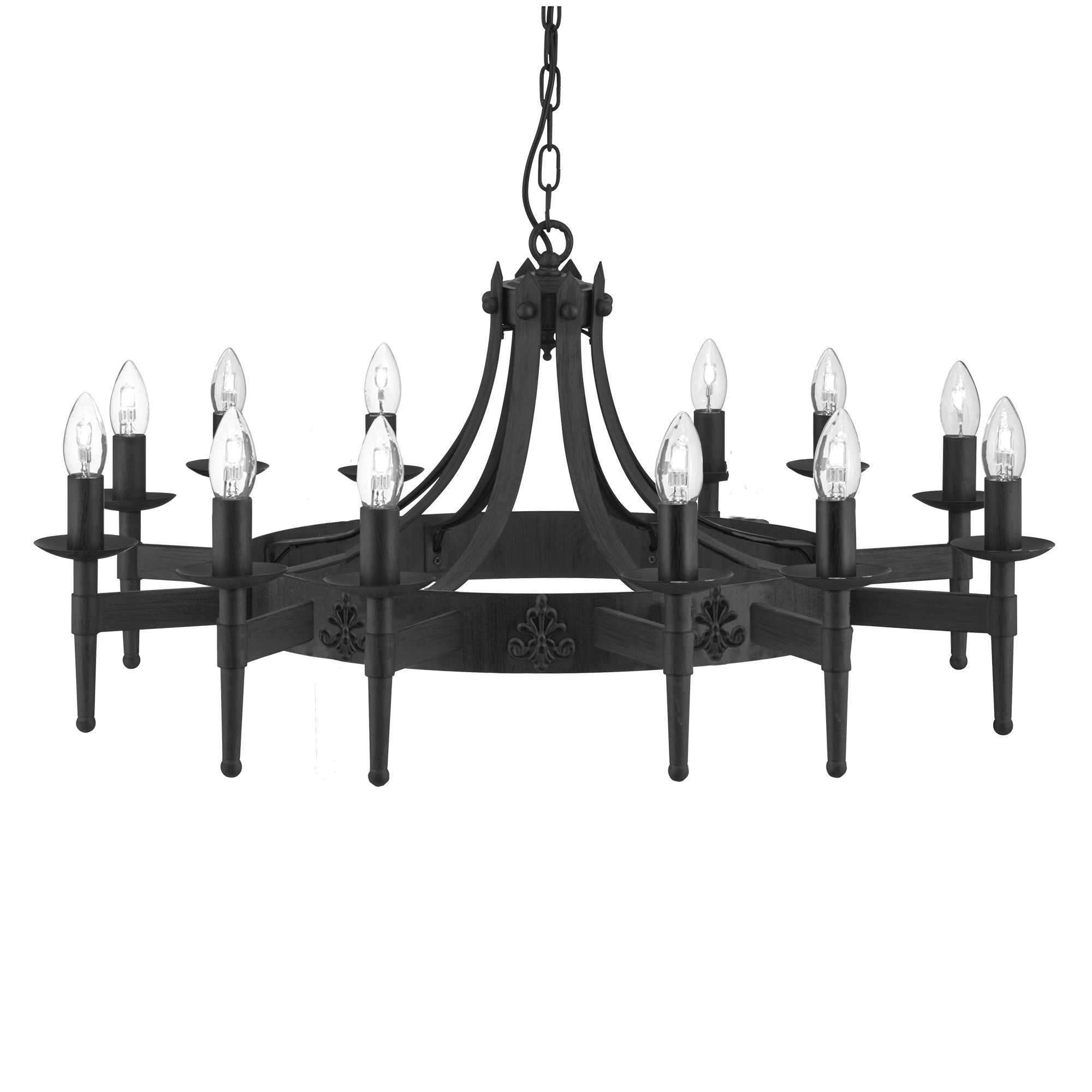 Cartwheel - 12 Light Ceiling, Wrought Iron Black