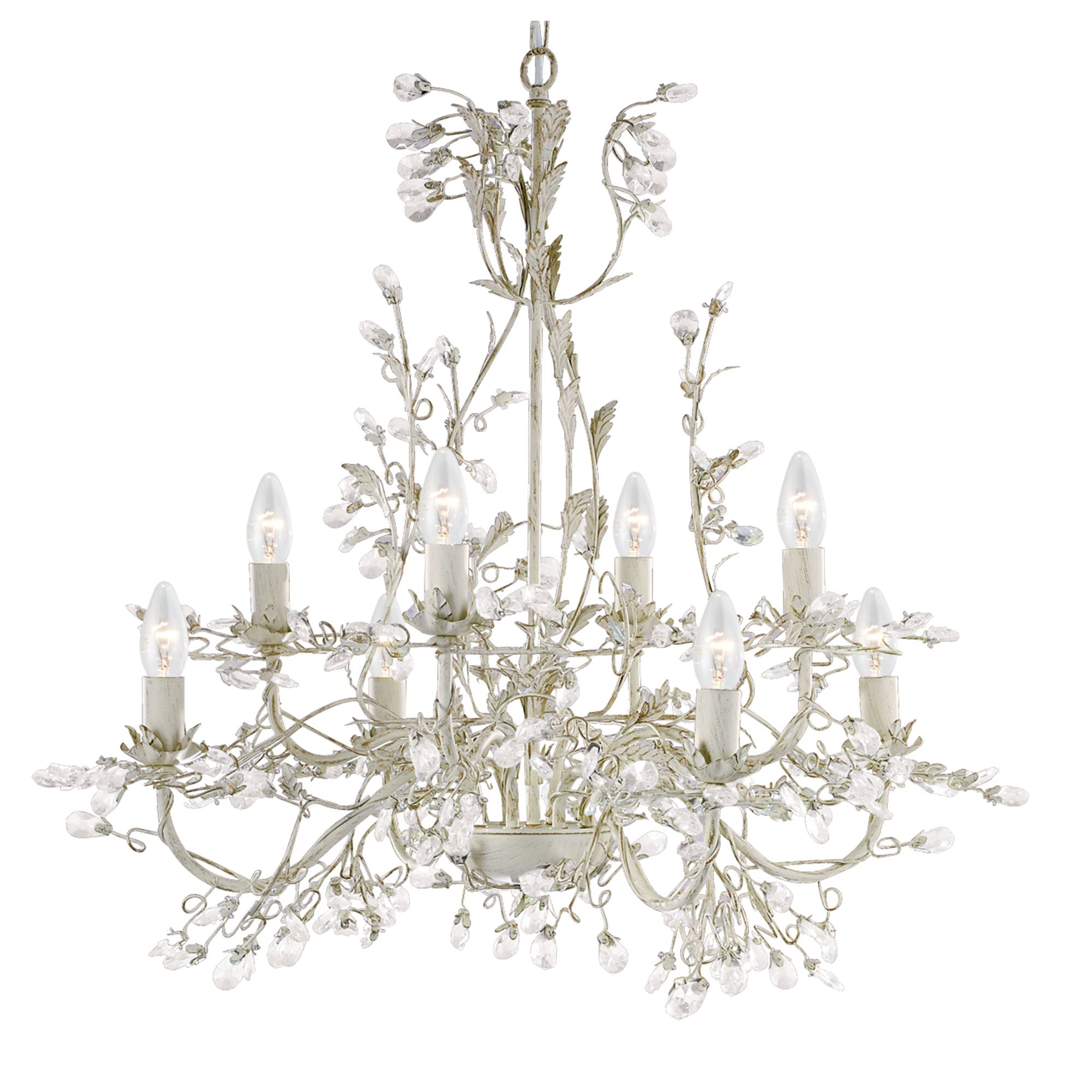 Almandite - 8 Light Ceiling, Cream Gold Finish With Leaf Dressing And Clear Crystal Deco