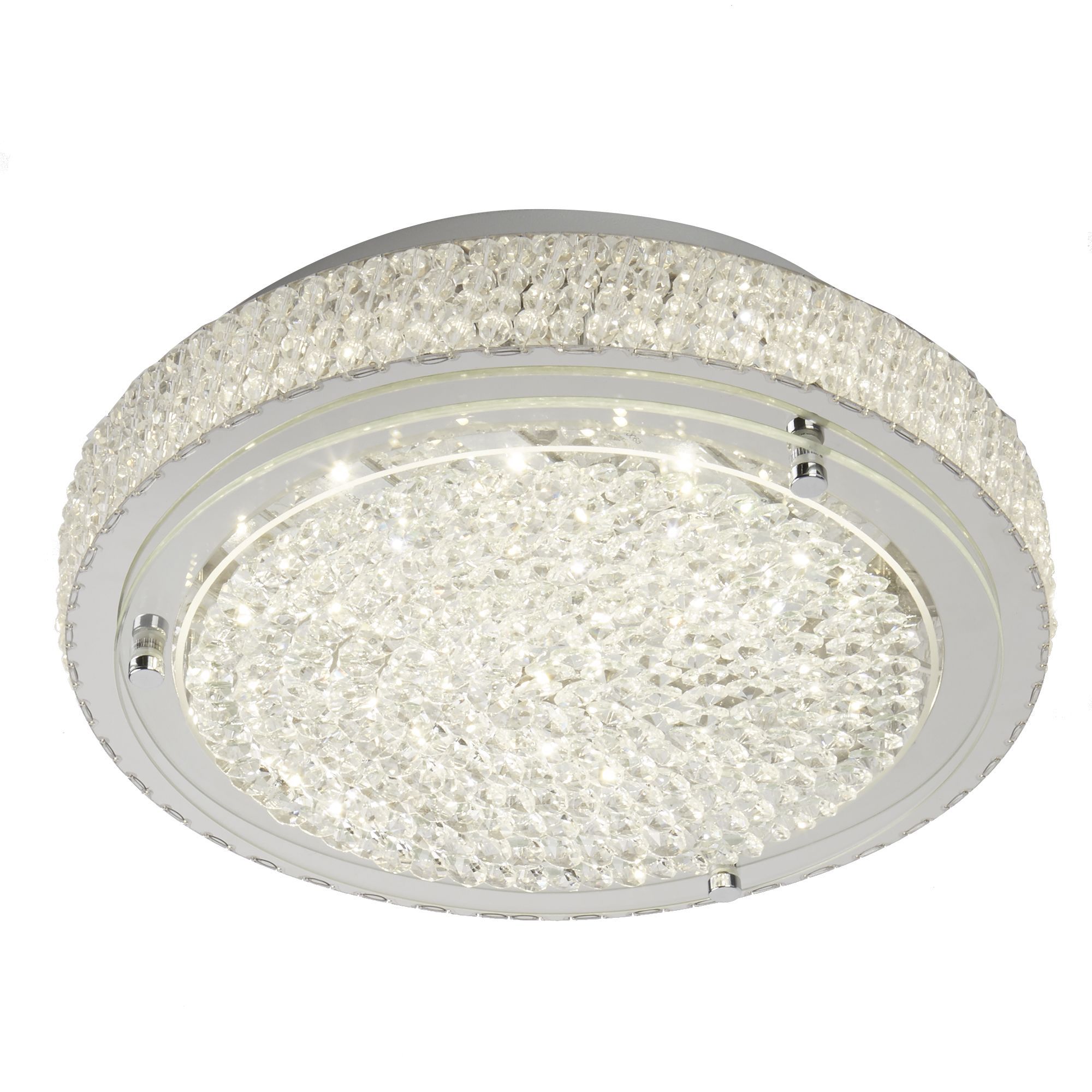 Flush LED Ceiling Flush (Dia 30cm), Chrome, Clear Crystal Centre Deco