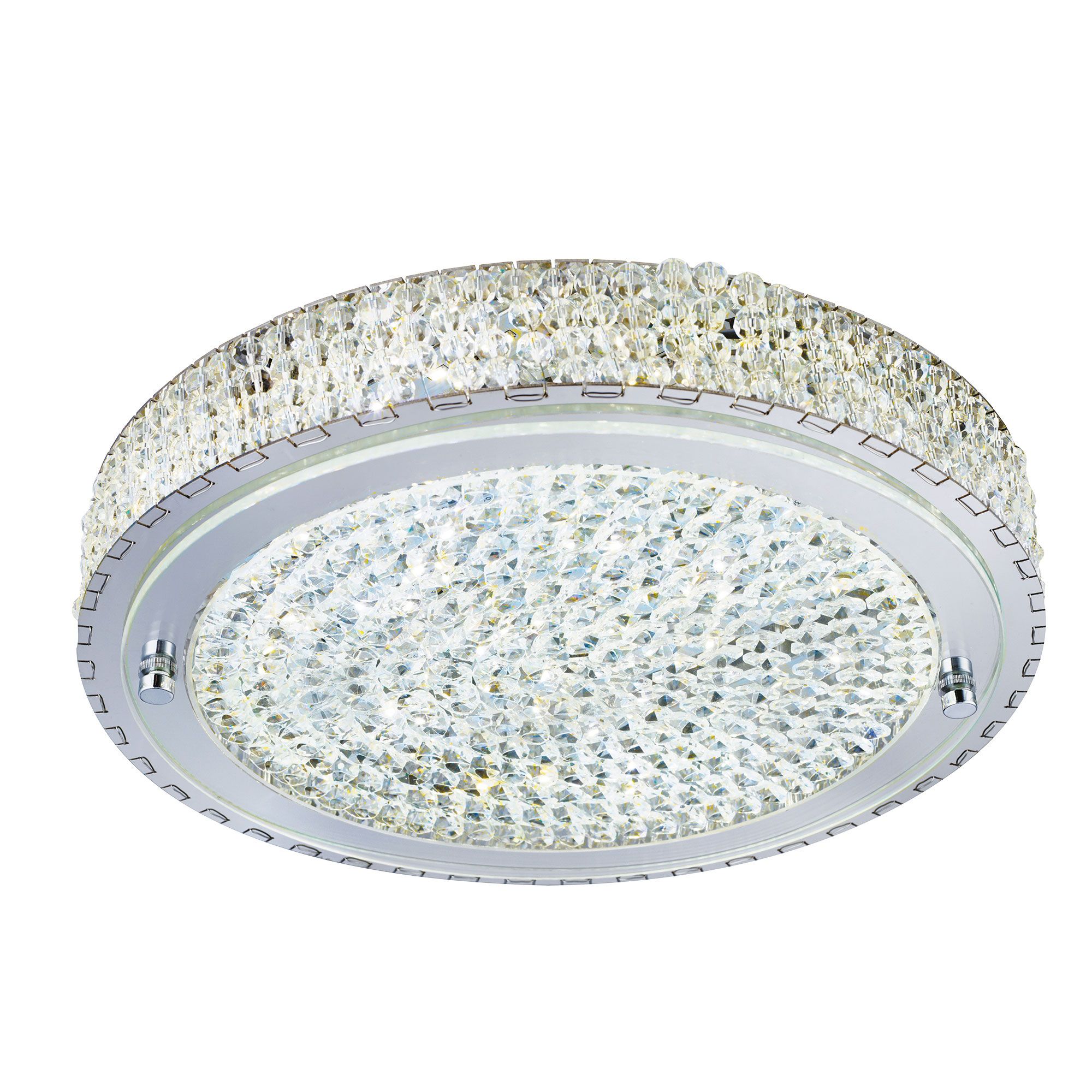 Dimmable Flush LED Ceiling Flush (Dia 40cm), Chrome, Clear Crystal Centre Deco