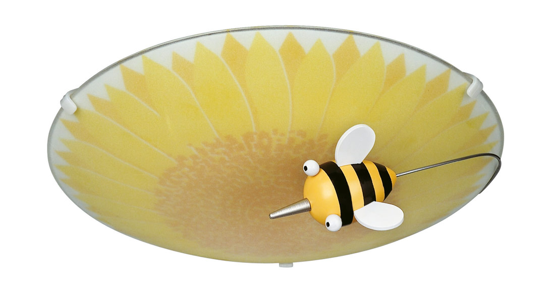Kico Buzz 1 Light E27 Flush Ceiling Fitting With Bee & Sunflower Design