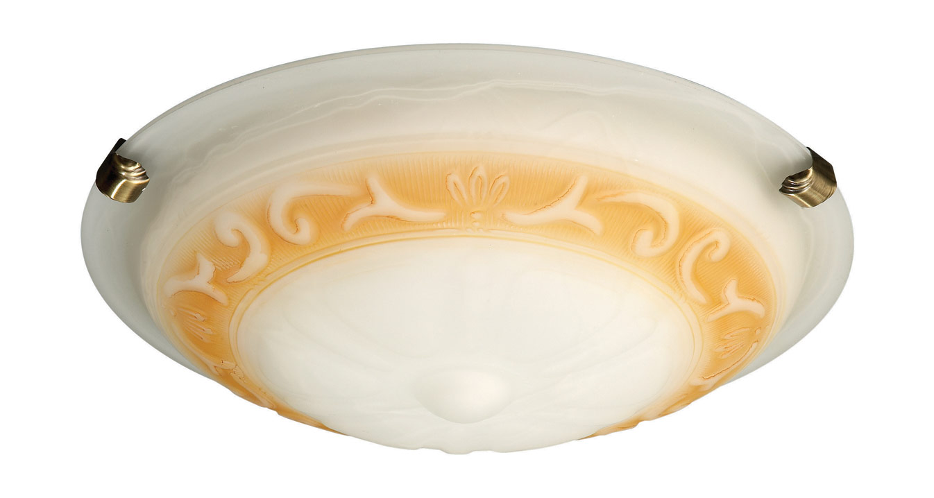 Elena 1 Light Antique Brass Flush Fitting With Frosted & Amber Glass Shade