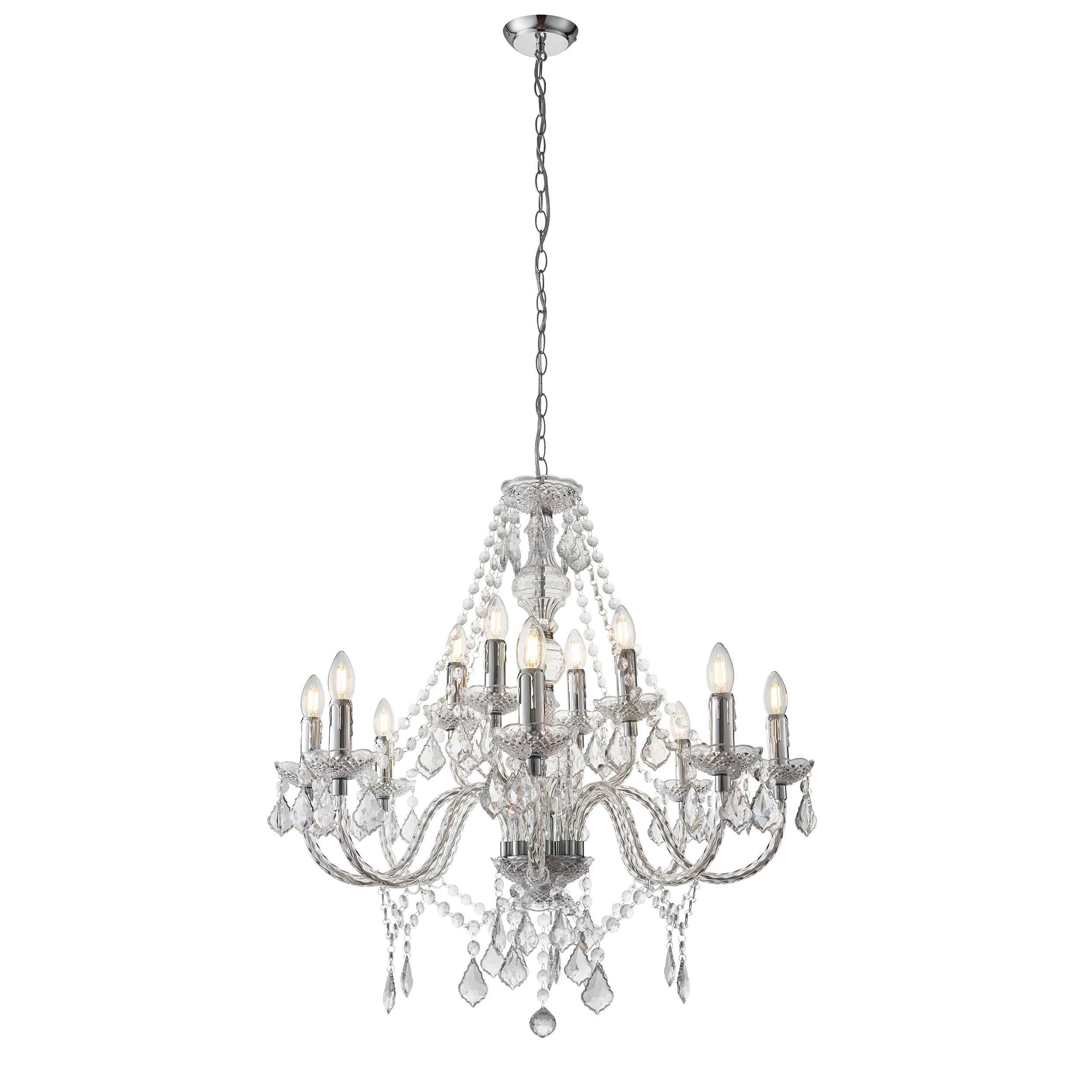 Clarance 12 Light E14 Polished Chrome & Acrylic Adjustable Chandelier
