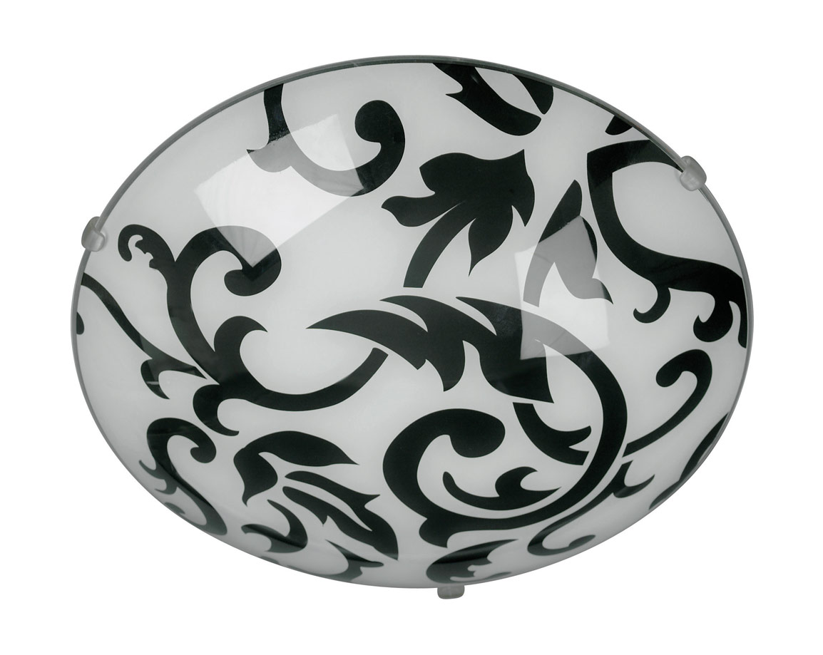 Isla 1 Light E27 White With Black Pattern Glass Flush Ceiling Light
