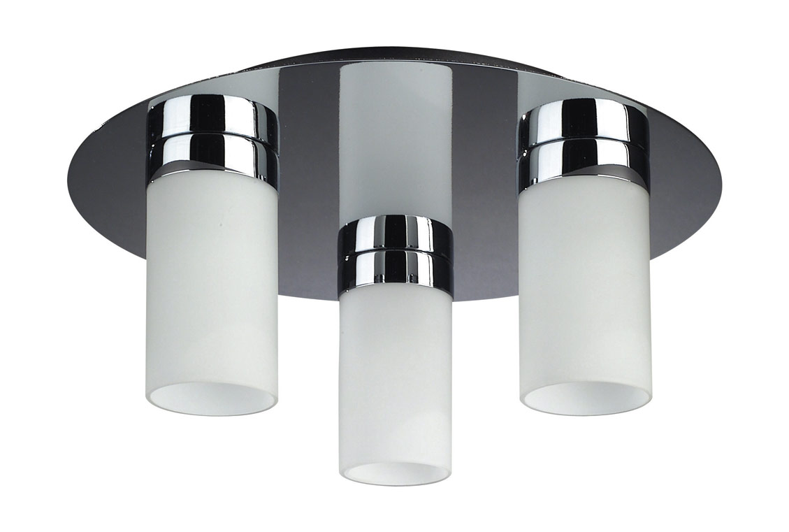 Ice 3 Light E14 Flush Polished Chrome Ceiling Light With White Shades
