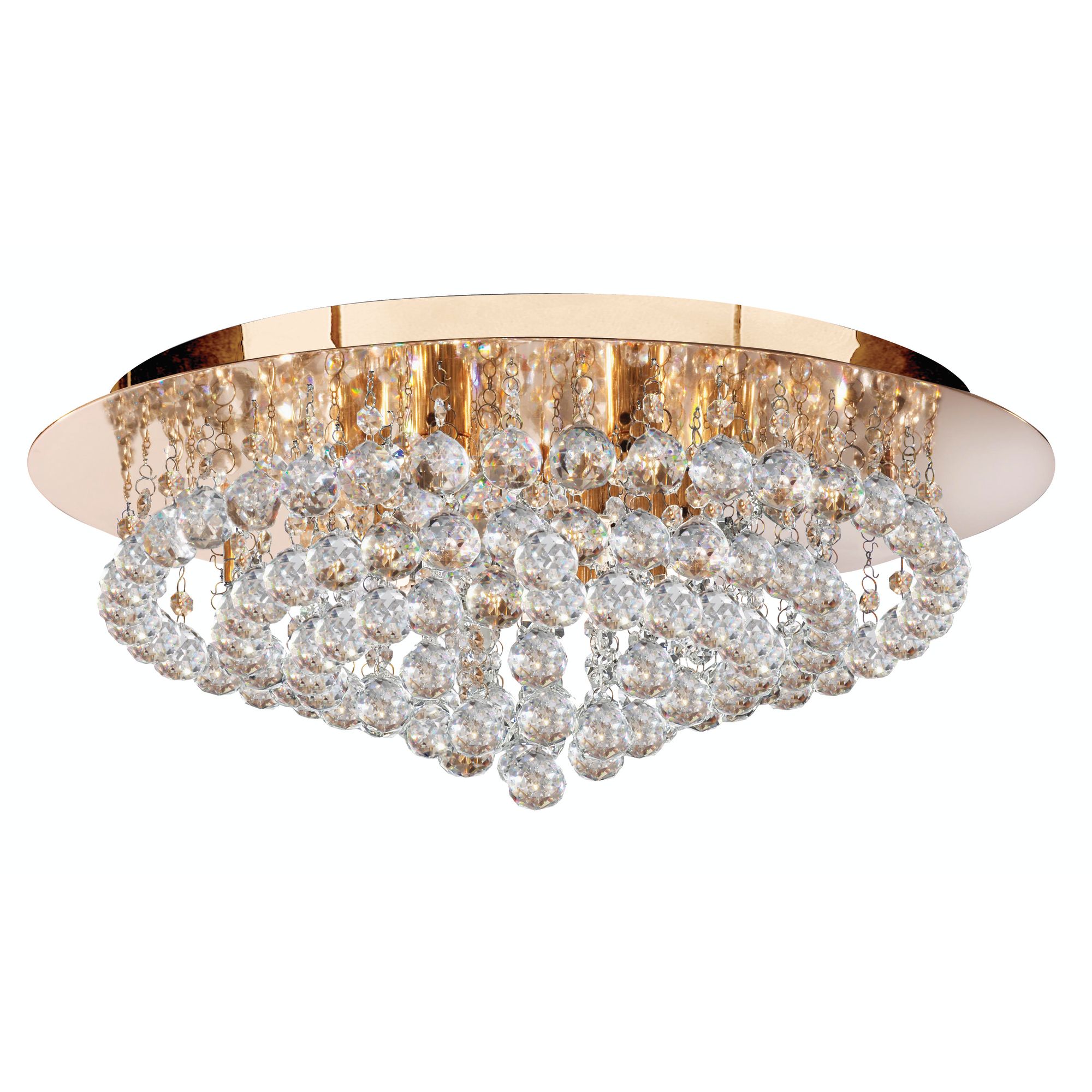 Hanna 8 Light Gold Round Flush Ceiling Light Crystal Balls
