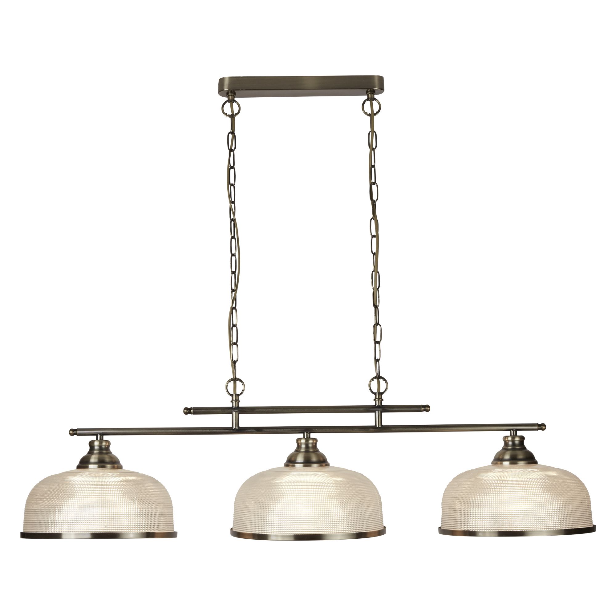 Bistro II - 3 Light Ceiling Bar, Antique Brass, Halophane Glass