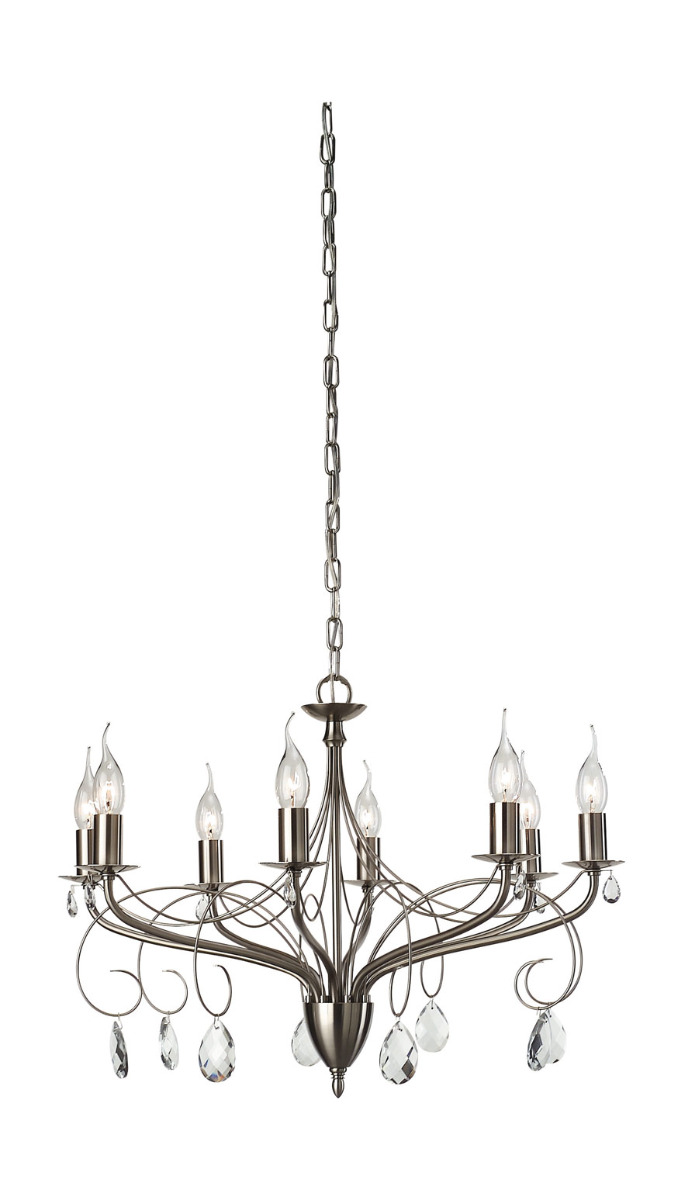 Felicity 8 Light E14 Satin Chrome Adjustable Chandelier Pendant With Glass Crystal Droplets