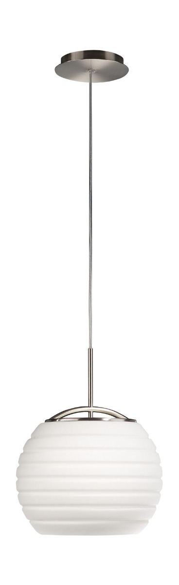 Cecilio 1 Light E27 Satin Nickle Adjustable Pendant With Opal Ribbed Glass Shade