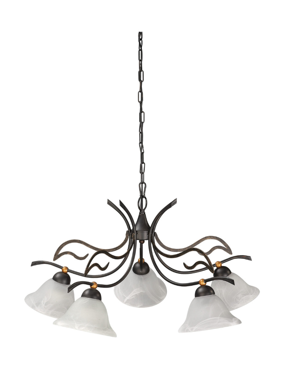 Alarik 5 Light E27 Rustic Adjustable Pendant With Alabaster Glass Shades