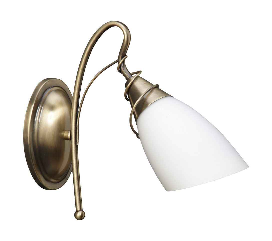 Egmo 1 Light E27 Antique Brass Wall Light With Opal Glass Shade