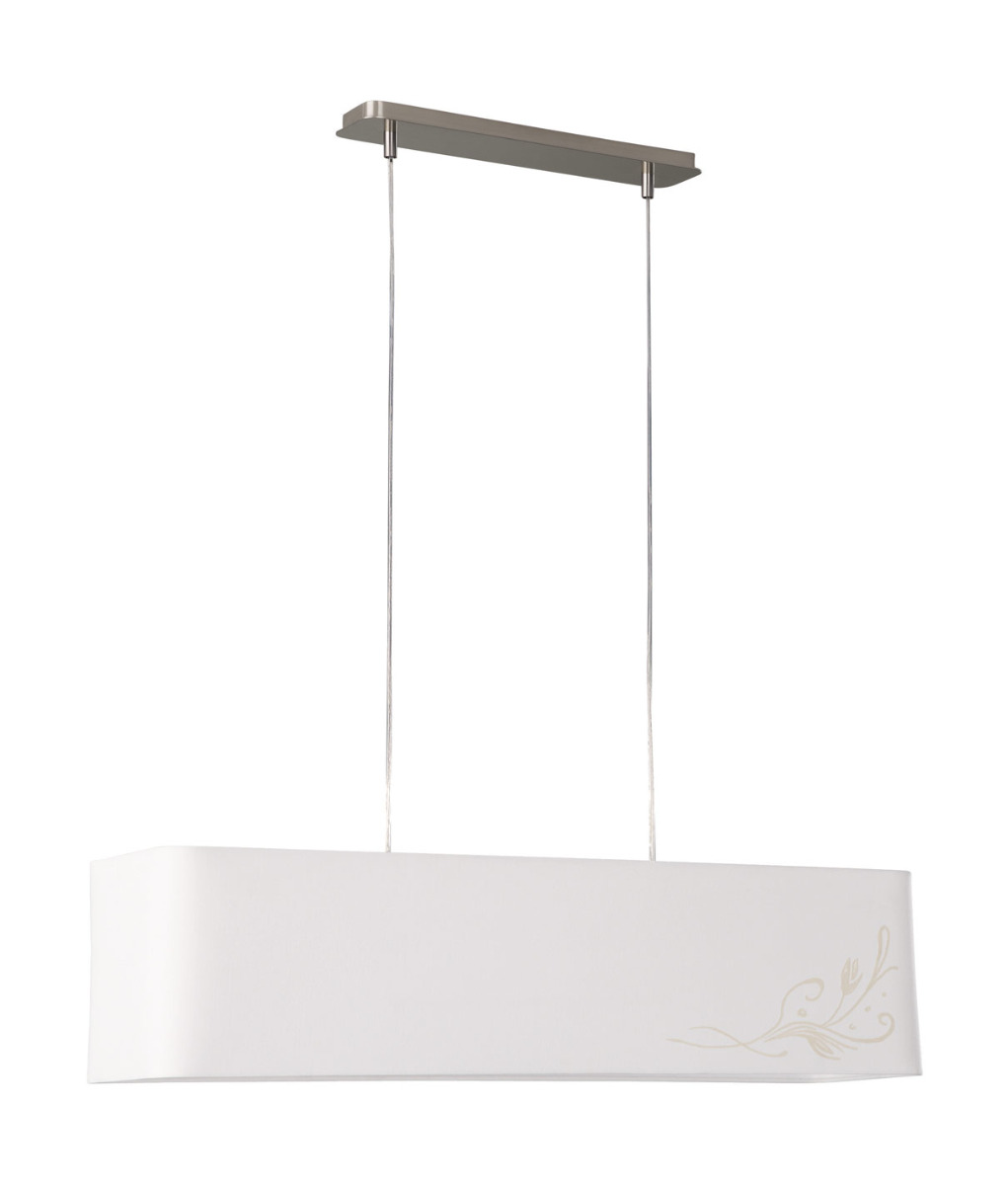 Nelson Rectangular Ceiling Pendant 3 Lamp Nickel Finish White Fabric Shade, E27 W.White 60W Bulb
