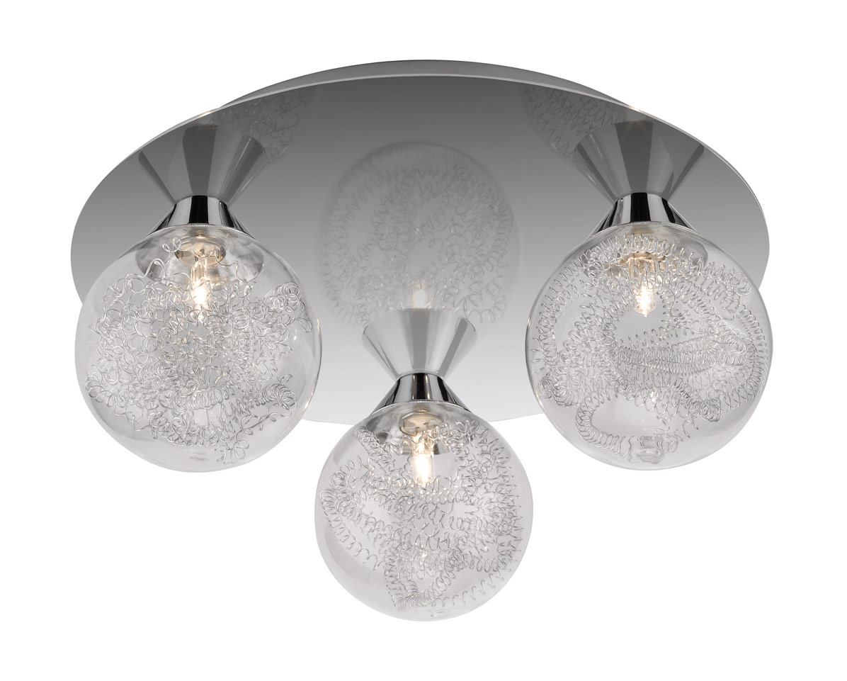 Hahn 3 Light G4 Polished Chrome Round Ceiling Light With Round Glass Shades