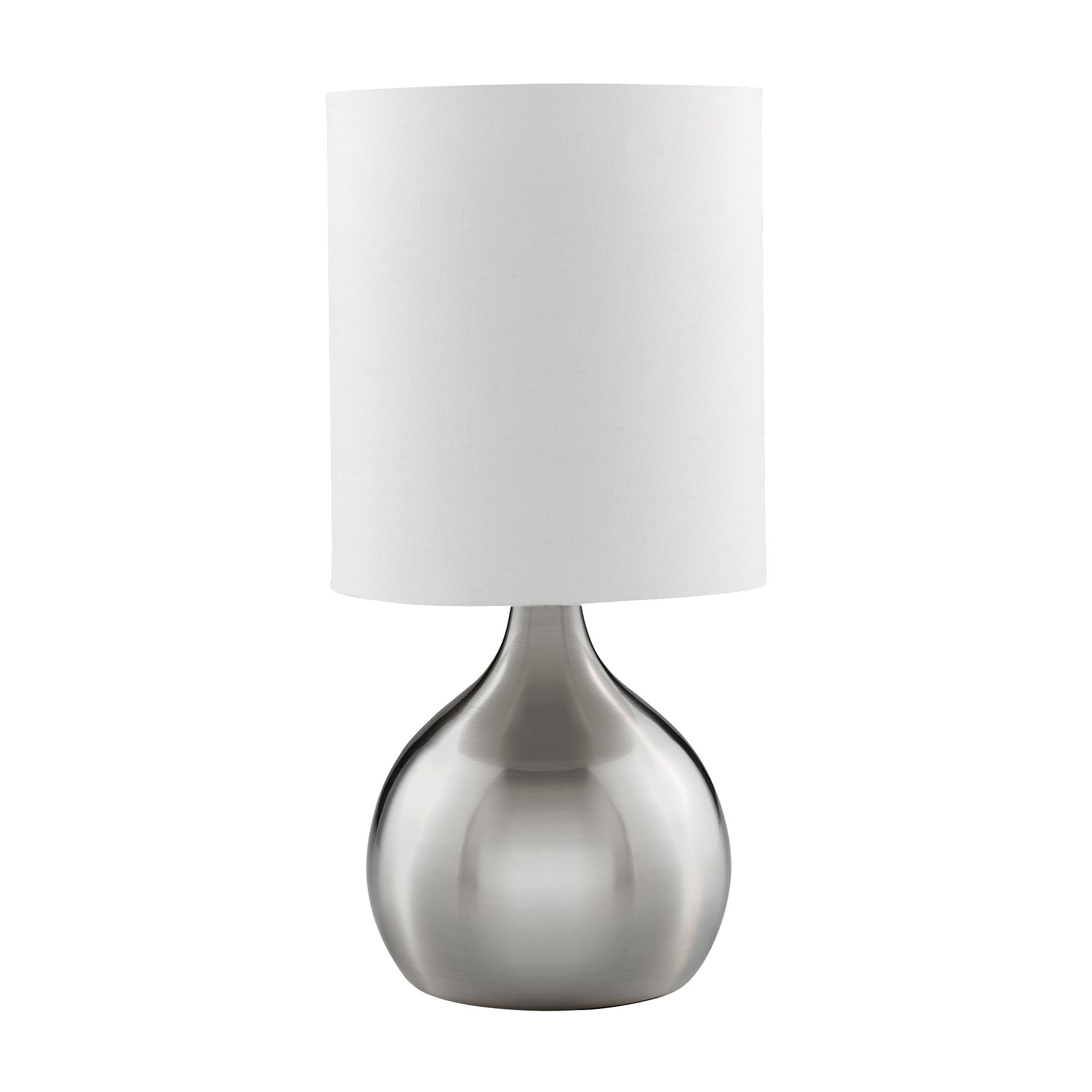 Touch Table Lamp, Satin Silver Base, White Drum Shade