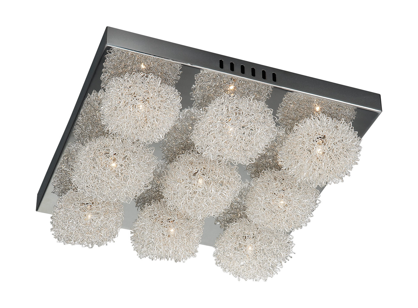 Mesh 9 Light G4 Polished Chrome Square Flush Ceiling Light With Mesh Globe Shades