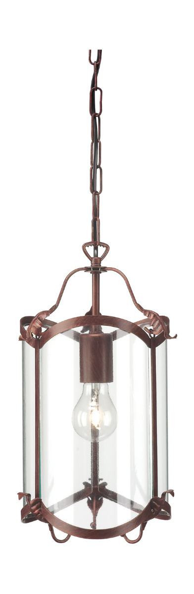 Fano 1 Light E27 Brown Rustic Single Adjustable Cage Pendant With Clear Glass Panels