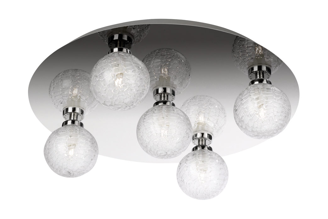 Coppi 5 Light G9 Polished Chrome Round Flush Light With Round Globe Glass Shades
