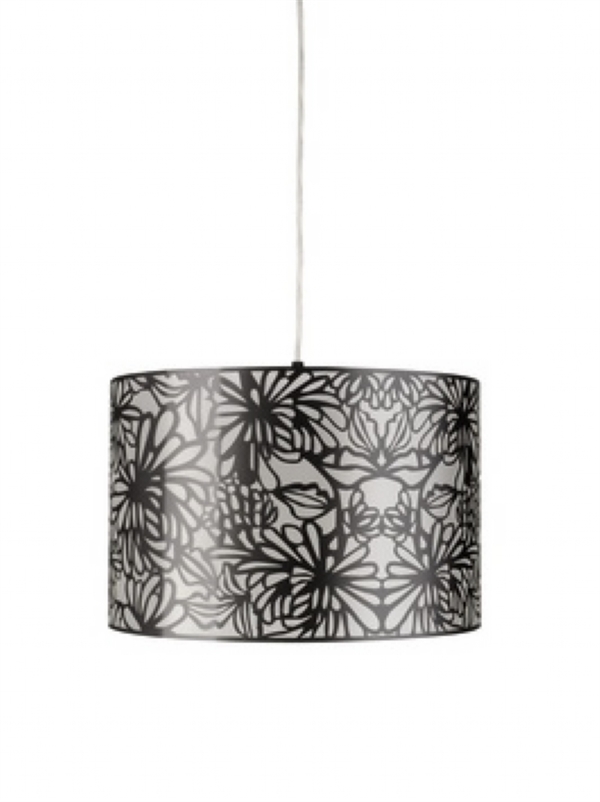 Cornelis 1 Light E27 Silver & Black Flower Pattern Single Adjustable Pendant Ceiling Light