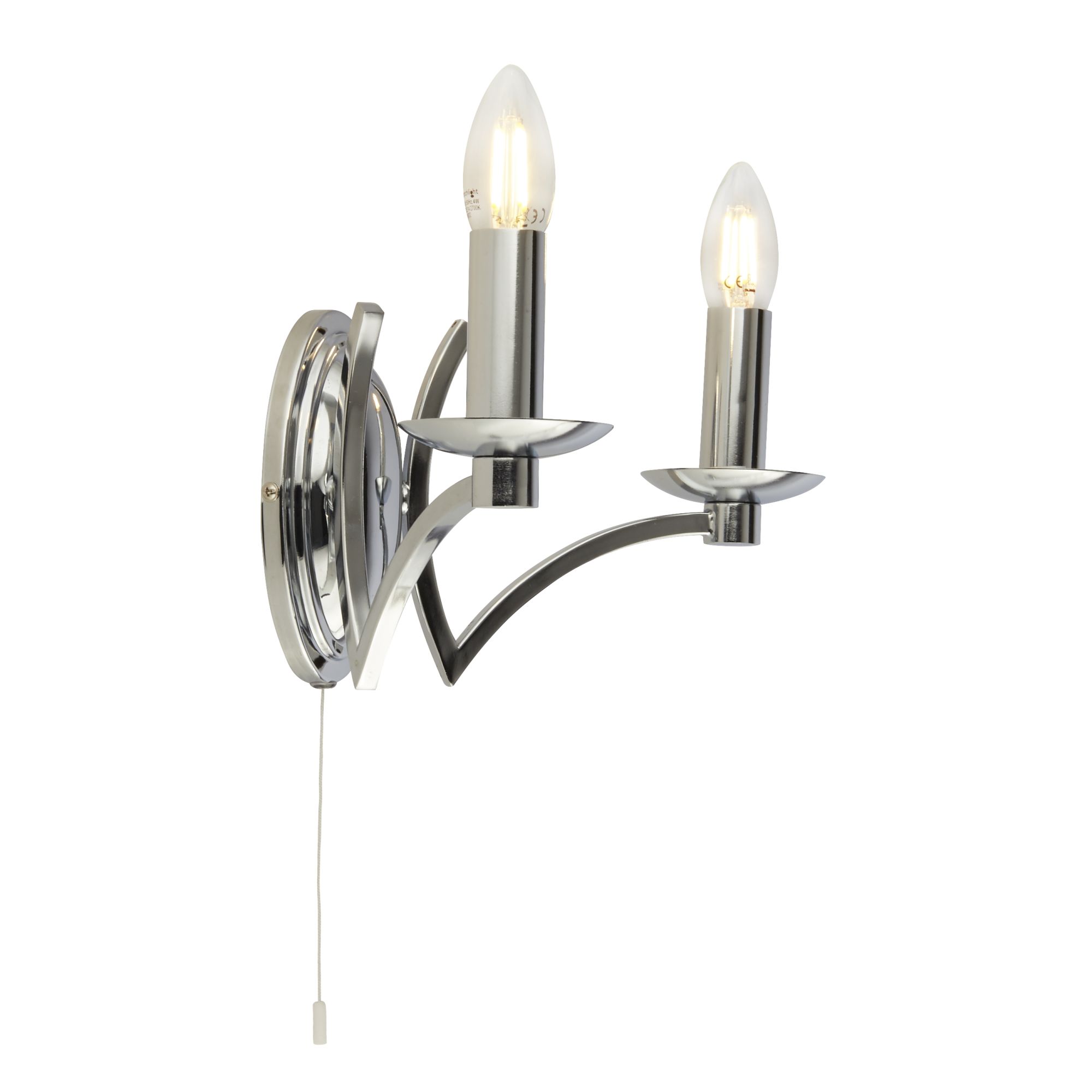 Double 2 Light E14 Wall Light In Polished Chrome Finish
