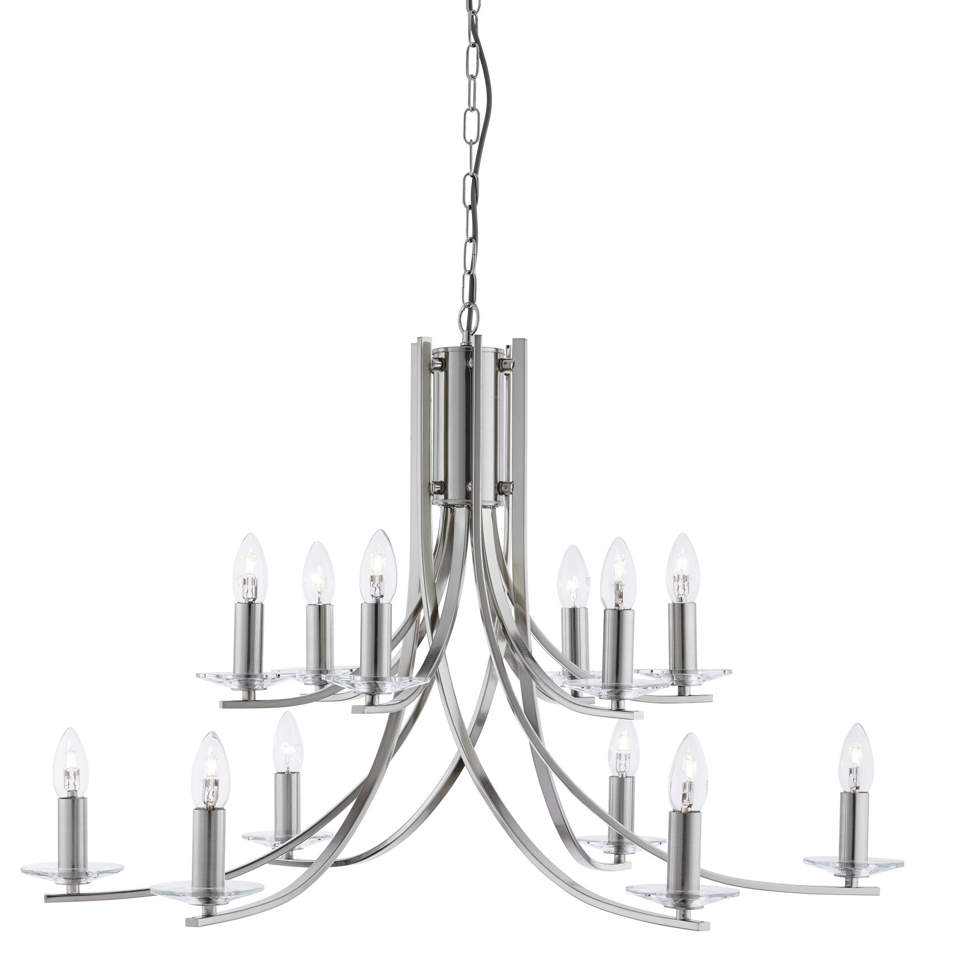 Ascona - 12 Light Ceiling, Satin Silver Twist Frame, Clear Glass Sconces