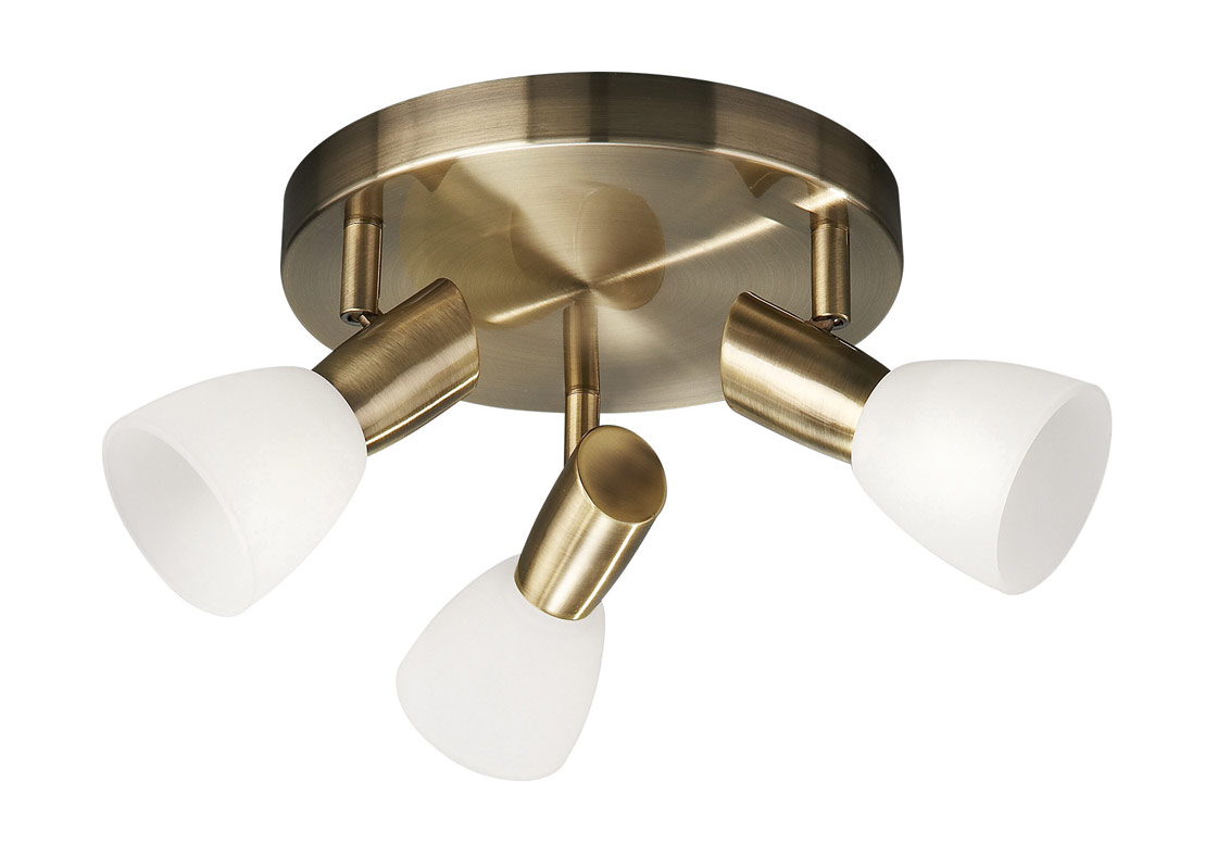 Bodove 3 Light E14 Bronze Flush Spot Light C/W Satin Opal Glass Shades C/W 7W Low Energy Bulbs