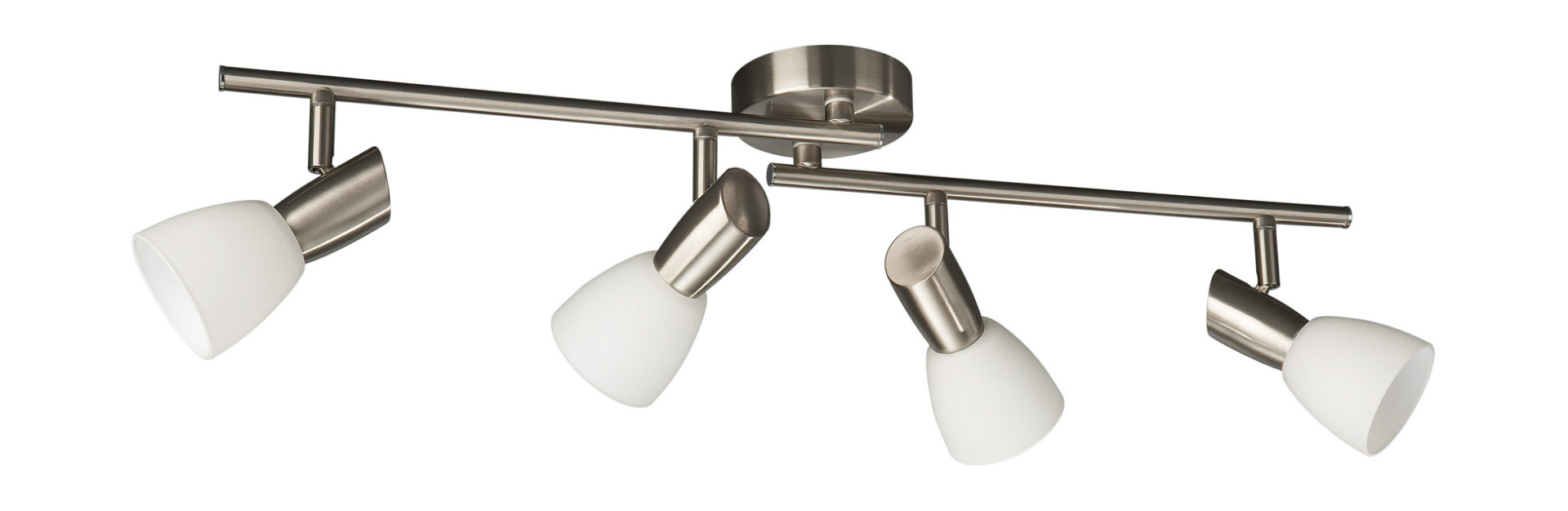 Bodove 4 Light E14 Sain Nickel Adjustable Spot Light Bar With Opal Glass Shades, C/W 12W Low Energy Bulbs