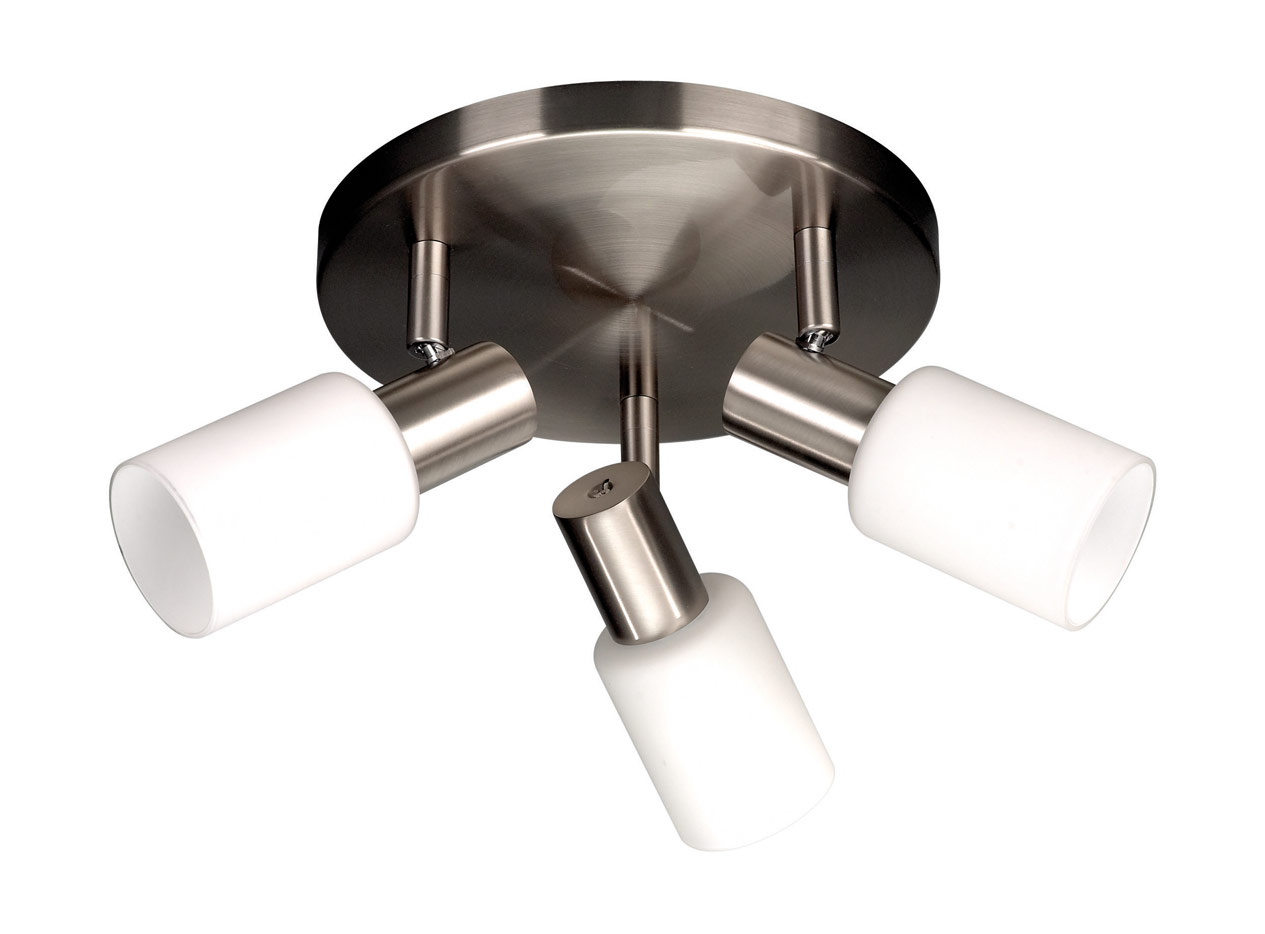 Celosia 3 Light E14 Satin Nickel Flush Spotlight With Opal Glass Shades C/W 8W Low Energy Bulbs