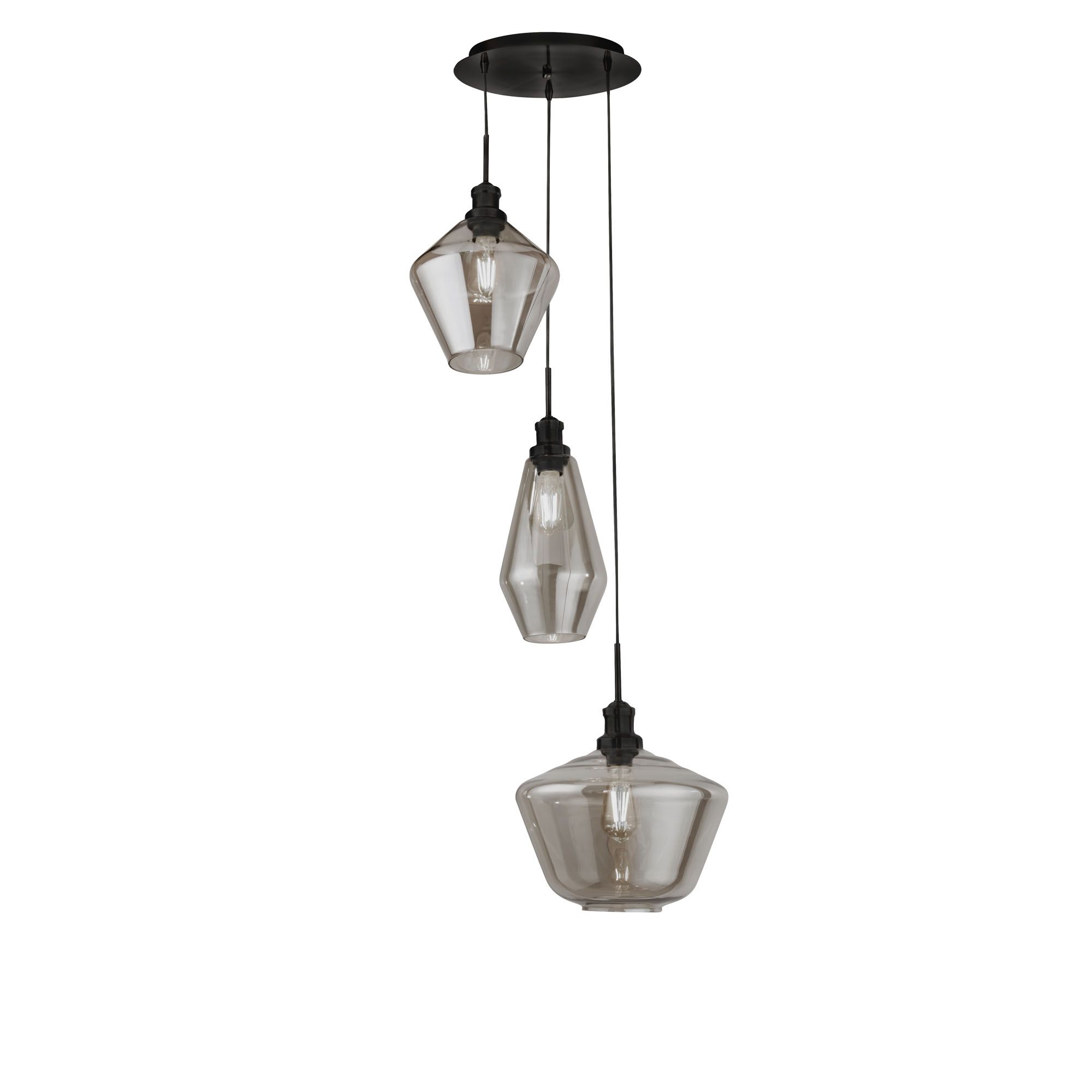 Searchlight 5423-3BK Mia 3 Light Pendant With 3 Styles of Smoked Glass Finish