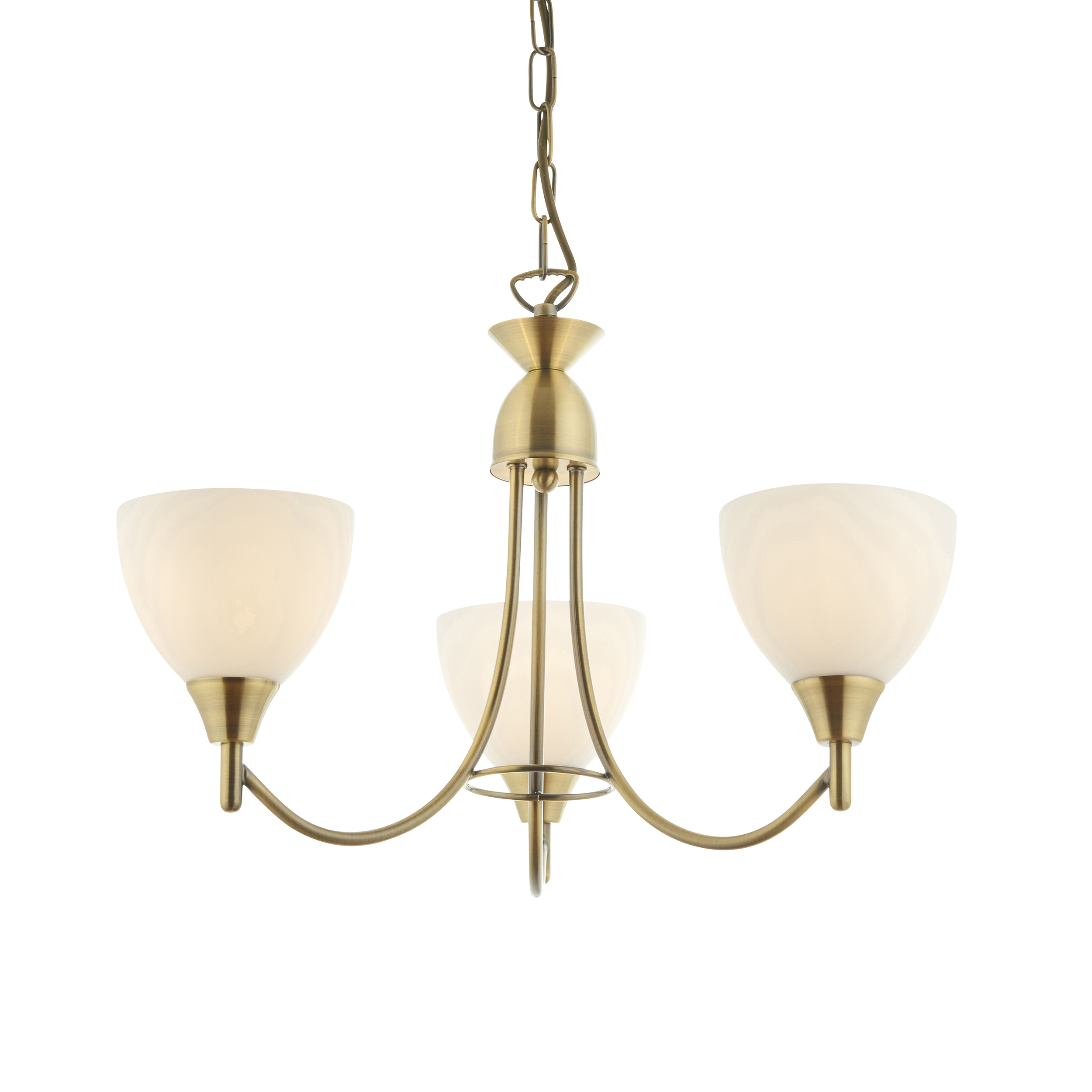 Alton 3 Light E14 Antique Brass Adjustable Ceiling Pendant C/W Matt Opal Glass Shades