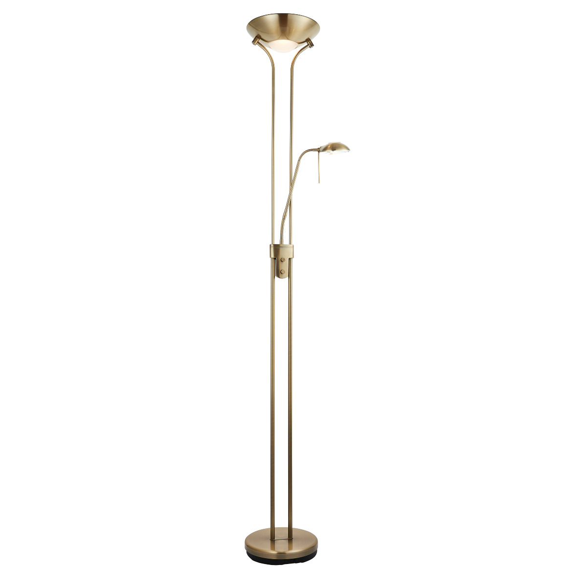 Abasíes 2 Light Antique Brass Mother & Child Floor Lamp With Dimmable Uplighter & Dimmable, Adjustable Reading Lamp