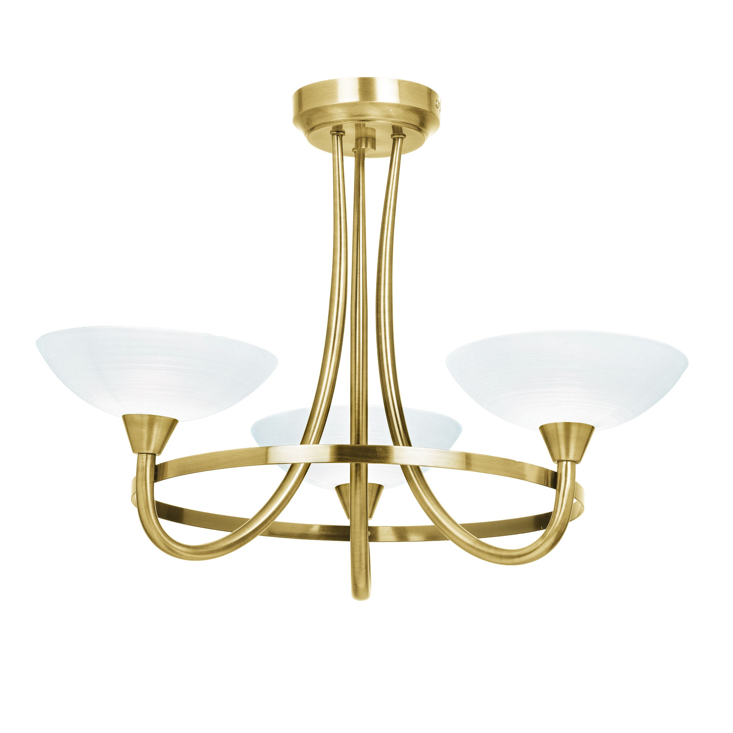 Endon CAGNEY-3AB Cagney 3 Light Semi Flush Antique Brass Plate/White Finish