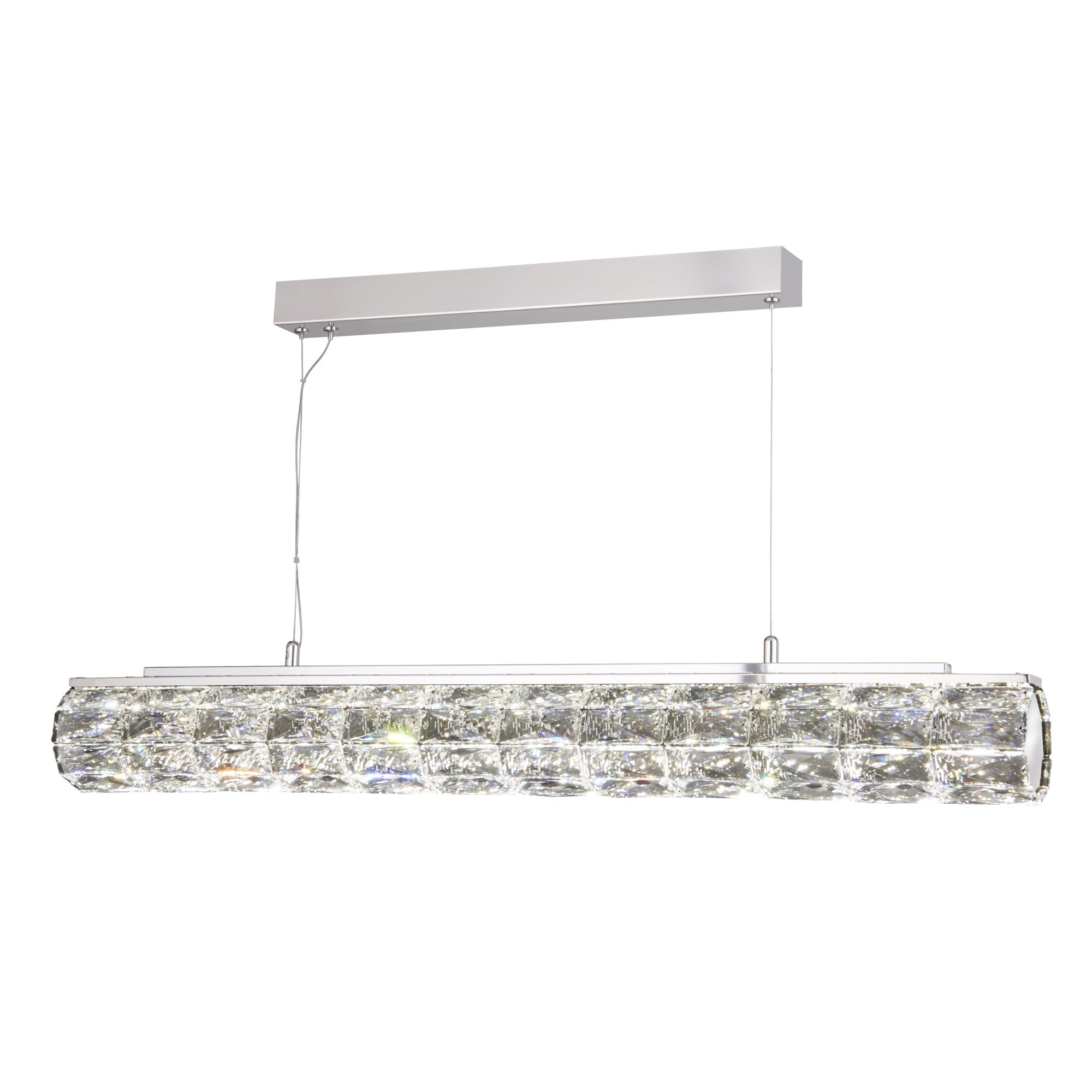 LED Pendant Hexagonal Tube Bar, Chrome, Clear Crystal Trim