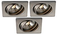 Quartz 3 Light Pack GU10 Square Adjustable Satin Chrome Recessed Downlighter