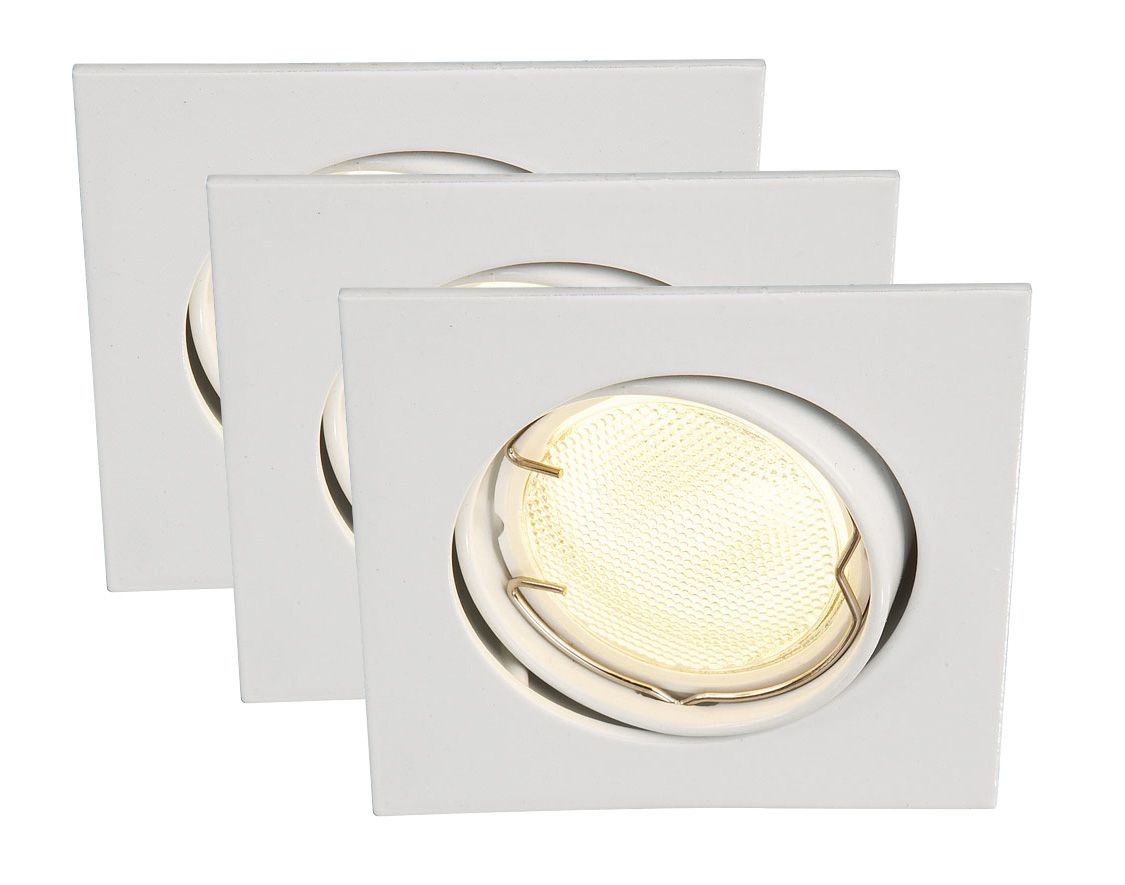 Zaro 3 Light Pack GU10 Square Adjustable White Recessed Downlighter C/W 10W Low Energy Bulbs