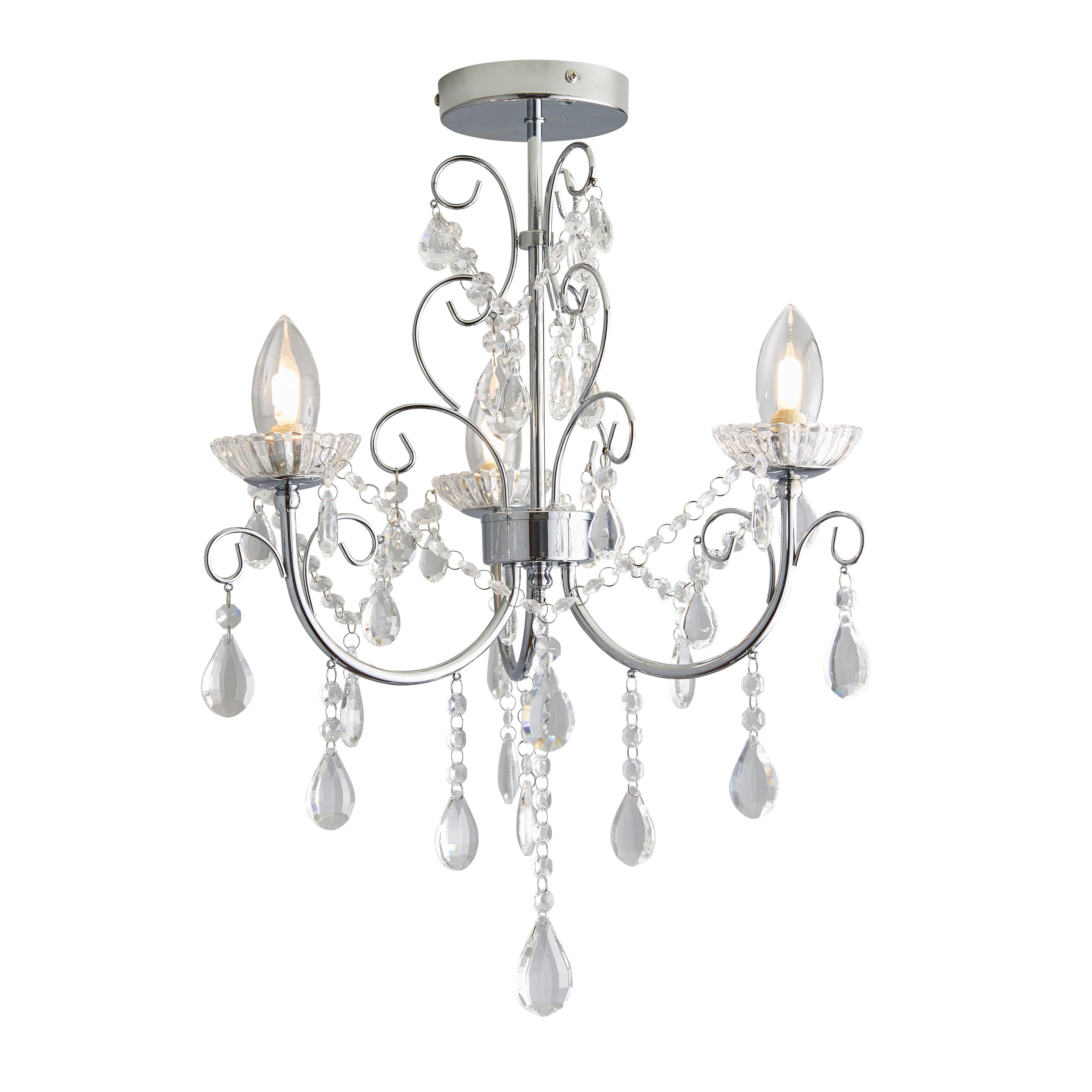 Tabitha 3 Light G9 Polished Chrome IP44 Semi Flush Bathroom Chandelier With Clear Faceted Crystals