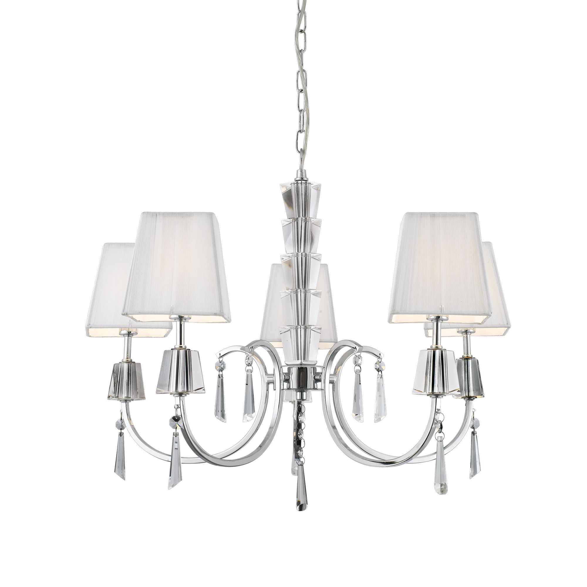 Portico Chrome/Glass 5 Light Pendant - White String Shade