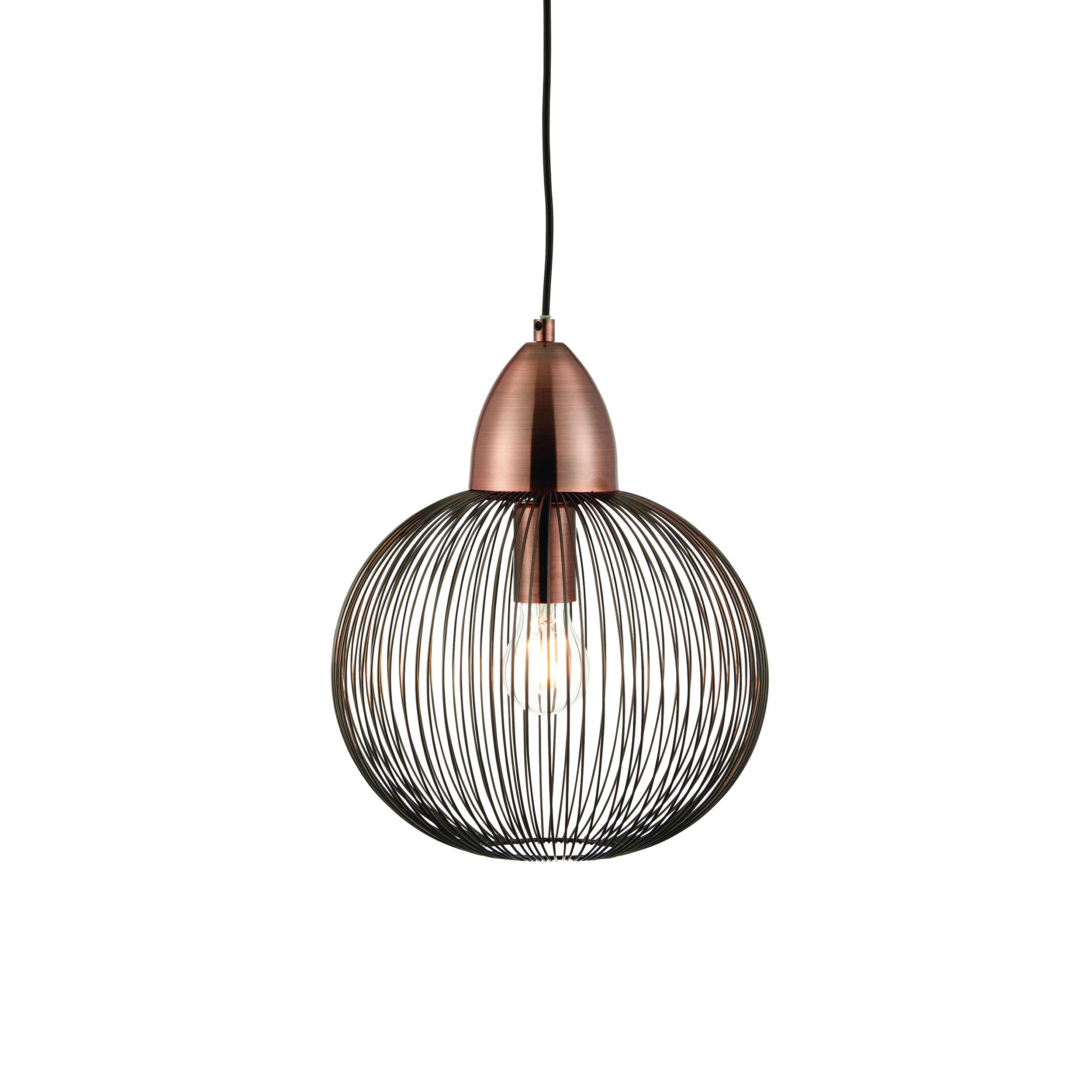 Nicola 1 Light E27 Antique Copper Adjustable Round Pendant