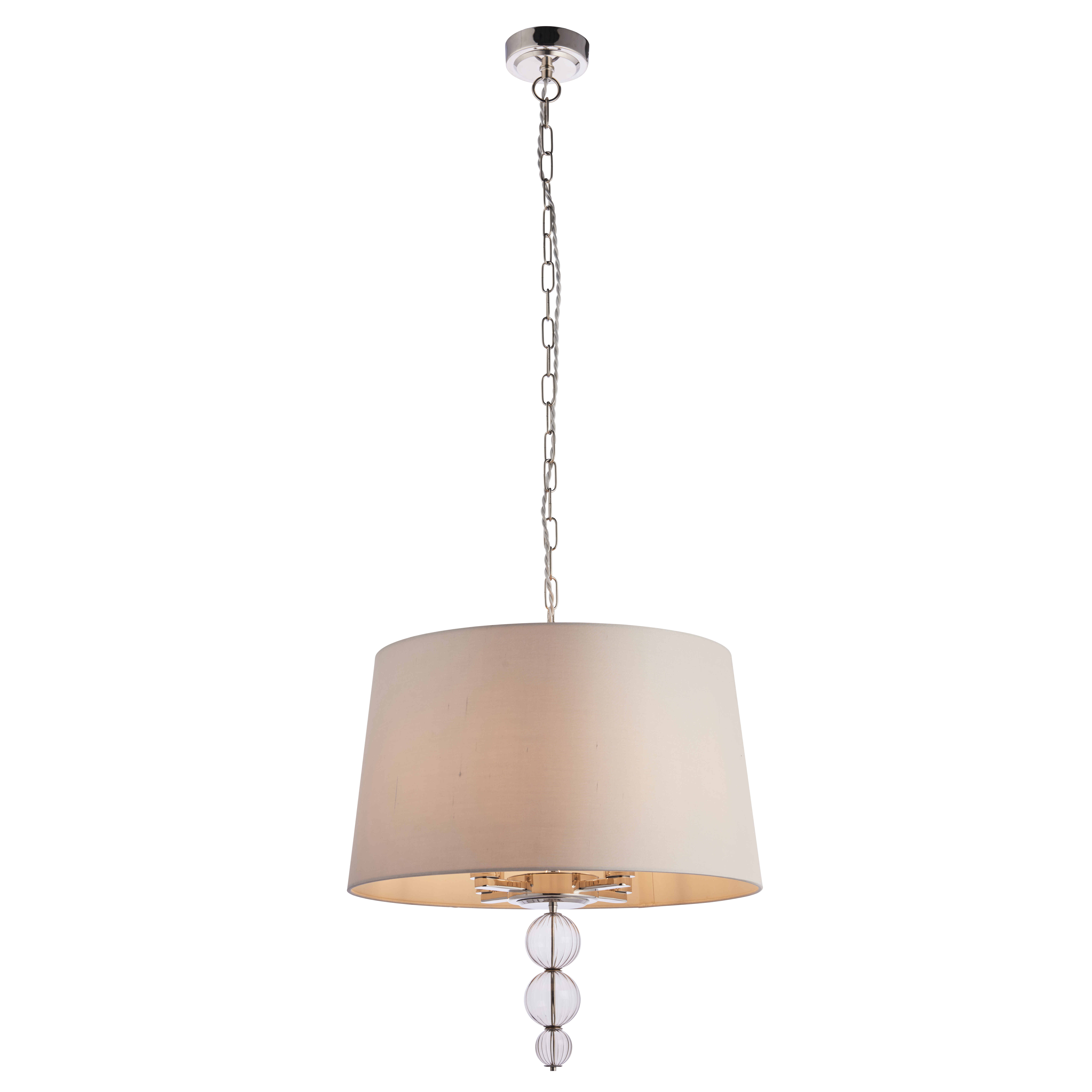 Darlaston 4 Light E14 Polished Nickel Single Adjustable Pendant Adorned In Tinted Riobbed Glass Spheres & Silk Fabric Shade