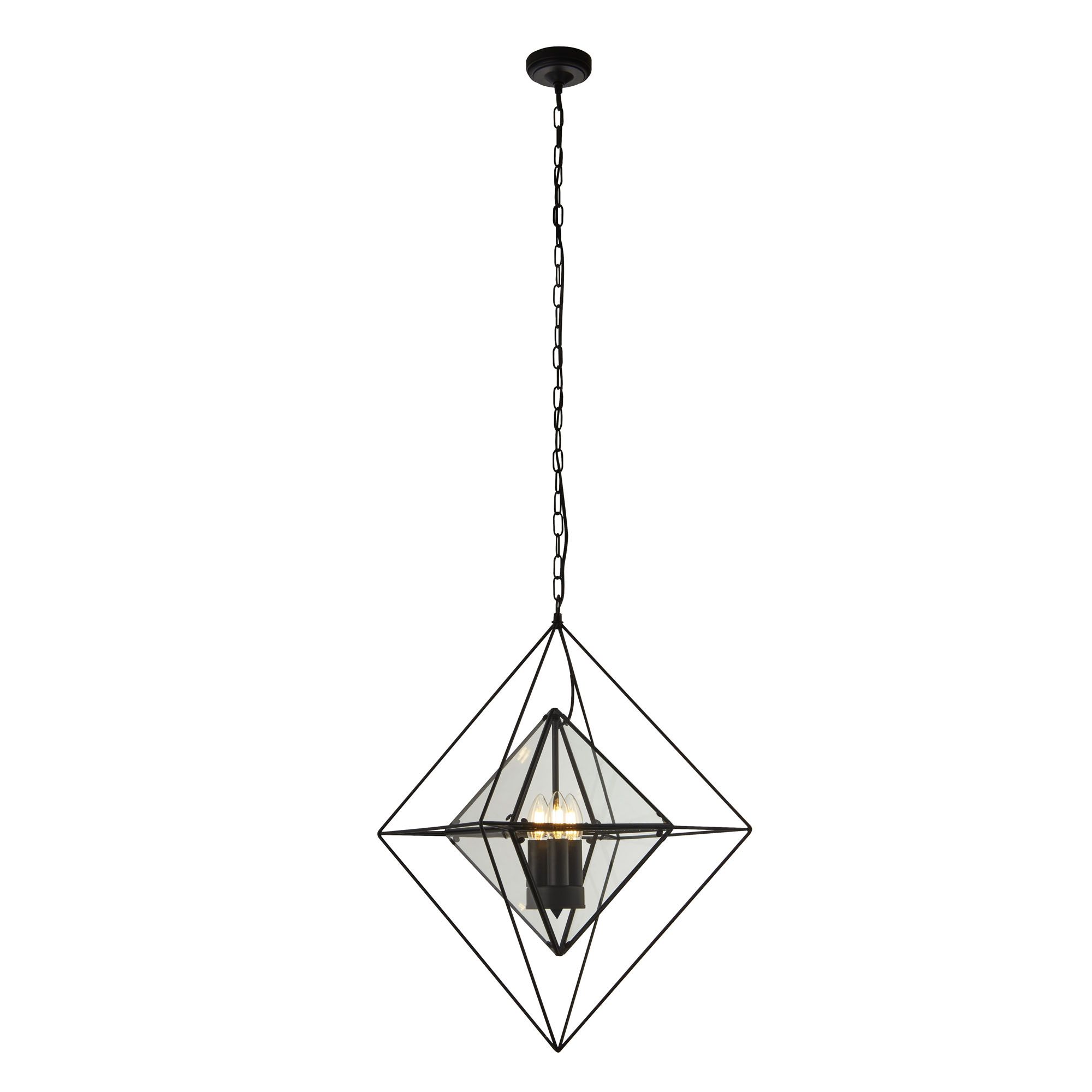 Searchlight 7323-3BK Diamond 3 Light Pendant Black With Clear Glass Panels Finish