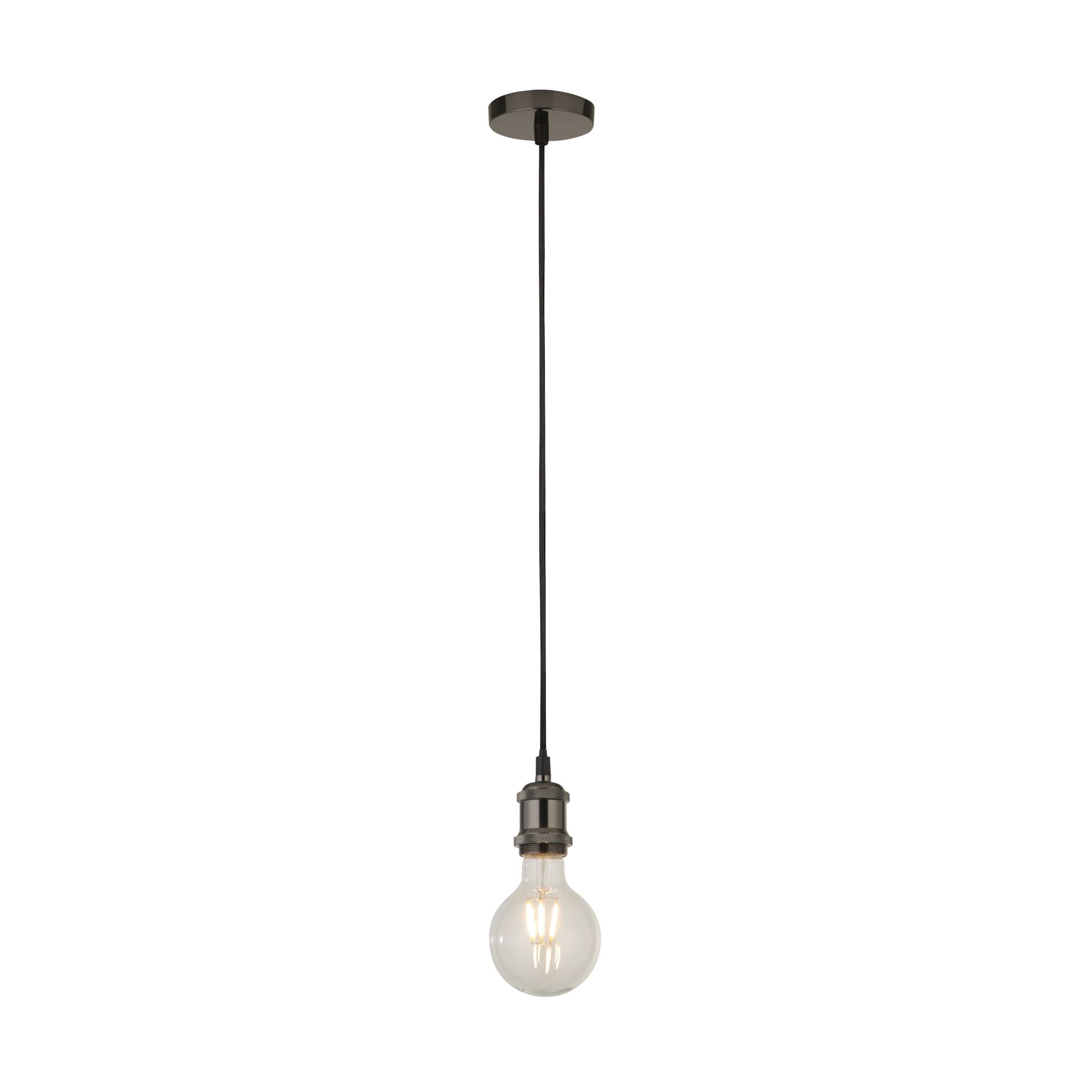 Black Chrome 1 Light Suspension Pendant With 1.5m Black Textile Cable